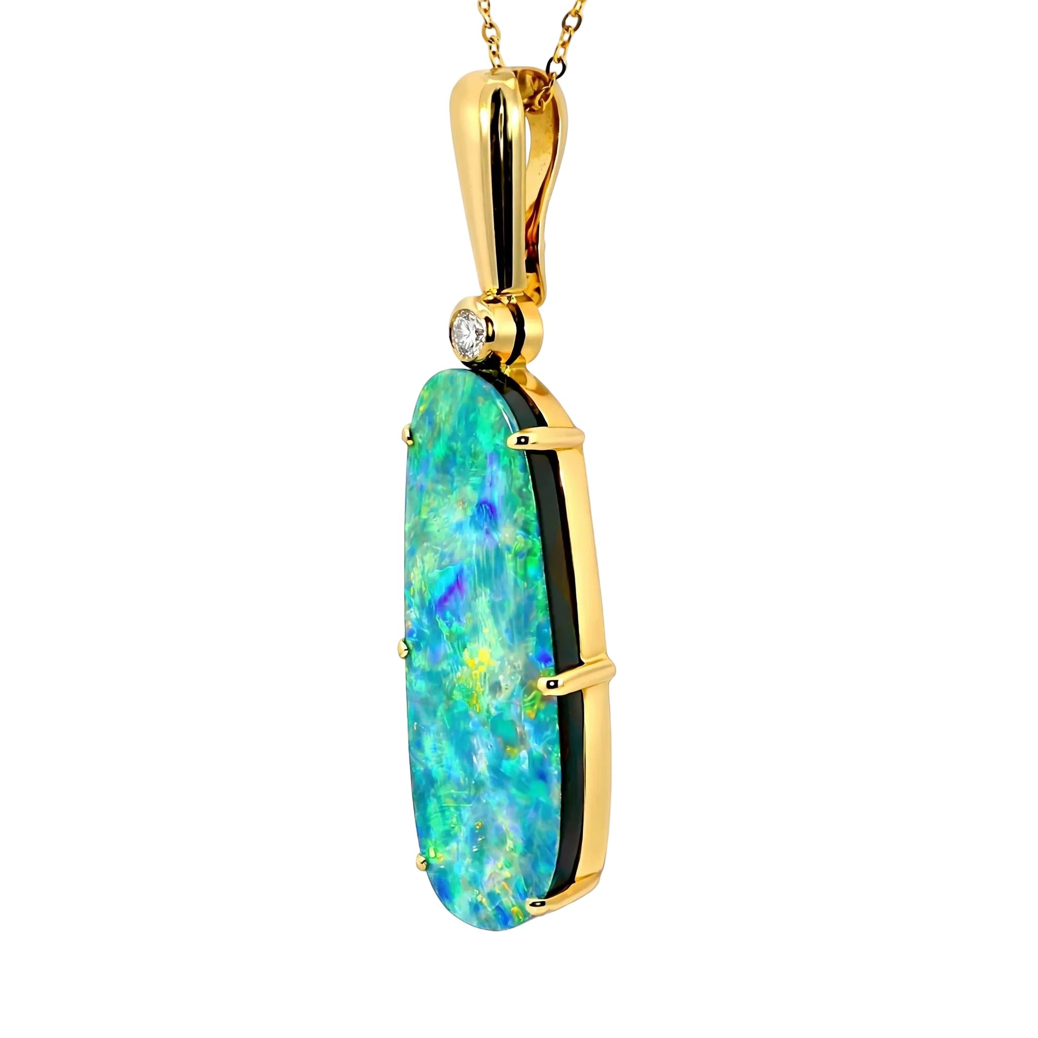 Doublet Opal Pendant in 9K Yellow Gold - Multicolour - Australian Opal Cutters and Pearl Divers