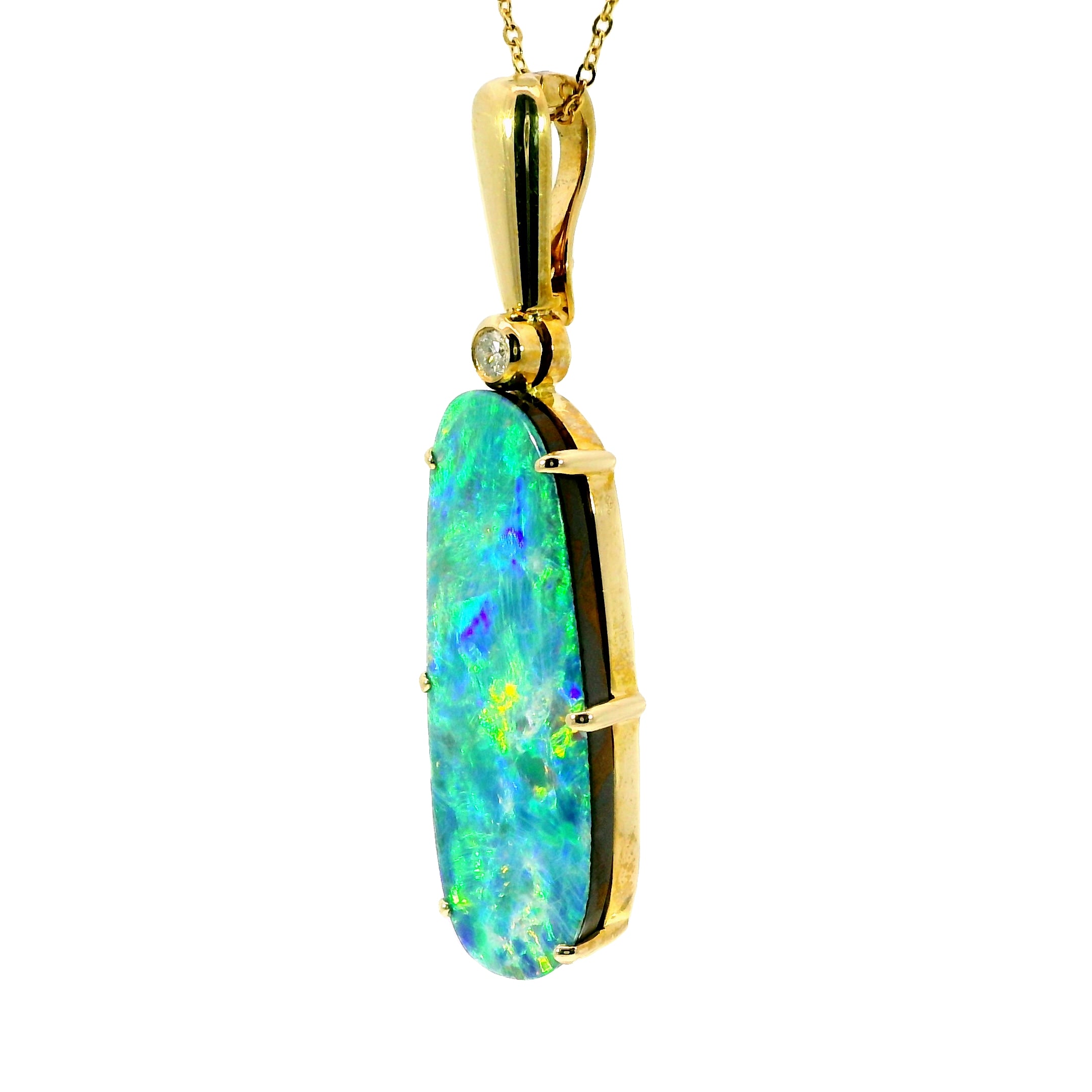 Doublet Opal Pendant in 9K Yellow Gold - Multicolour