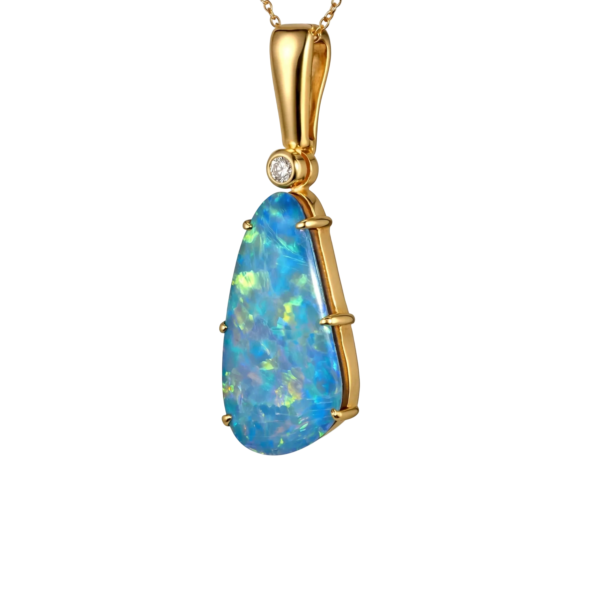 Doublet Opal Pendant in 9K Yellow Gold - Multicolour - Australian Opal Cutters and Pearl Divers