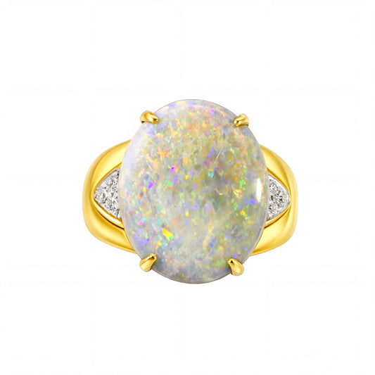 Light Opal Men's Ring In 18k Yellow Gold - Multicolour - Australian Opal Cutters and Pearl Divers