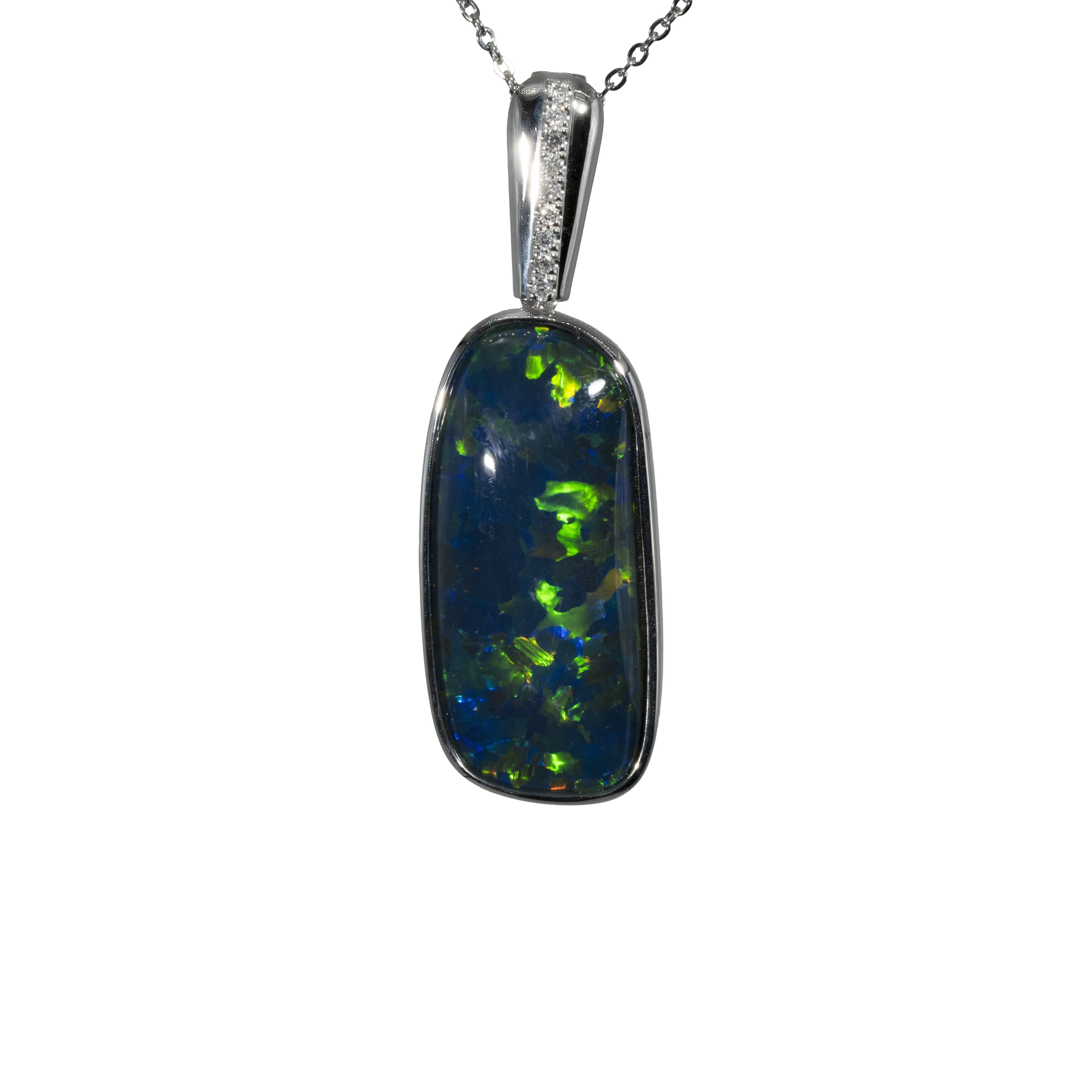 Triplet Opal Pendant in 9K White Gold - Multicolour