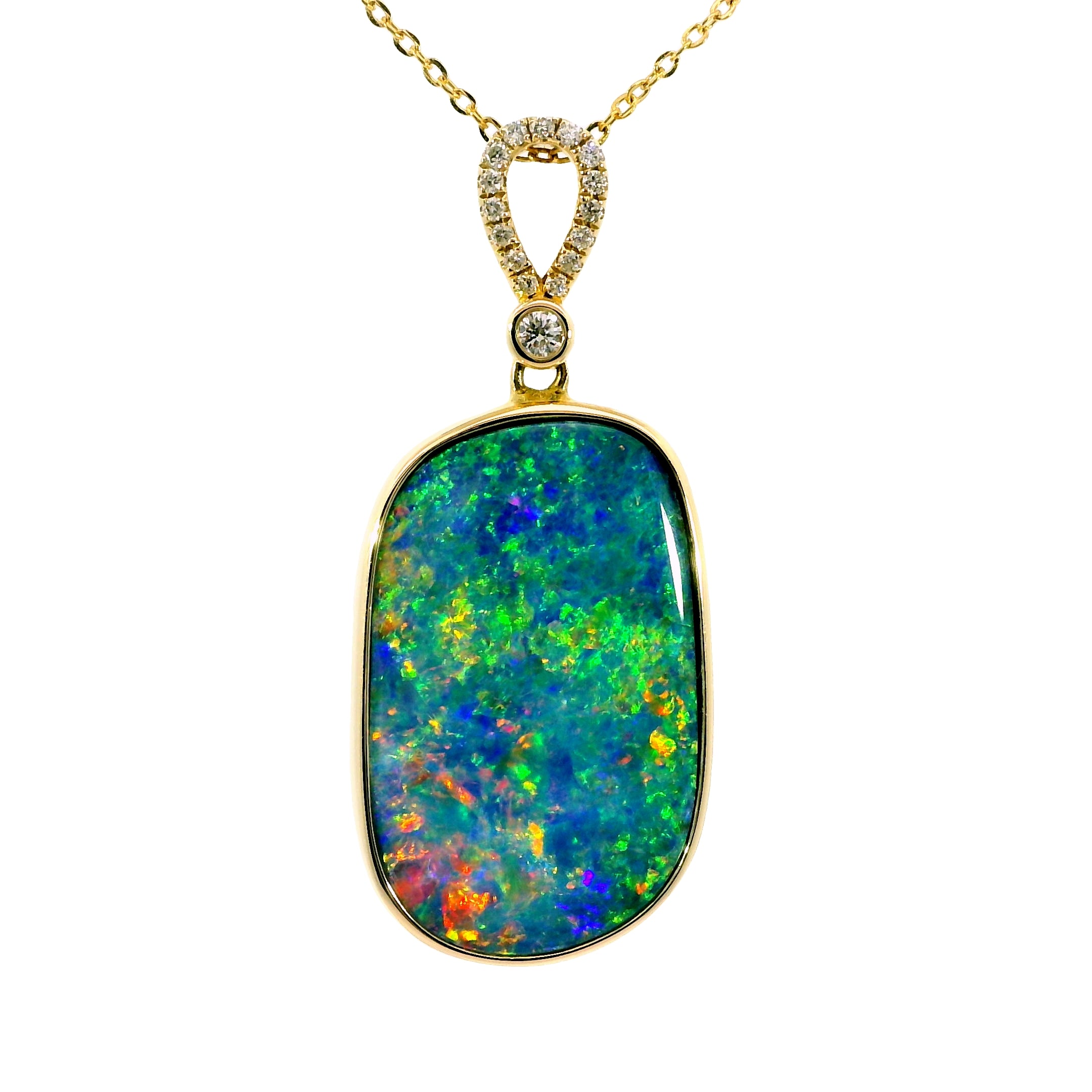 Doublet Opal Pendant in 14K Yellow Gold - Multicolour
