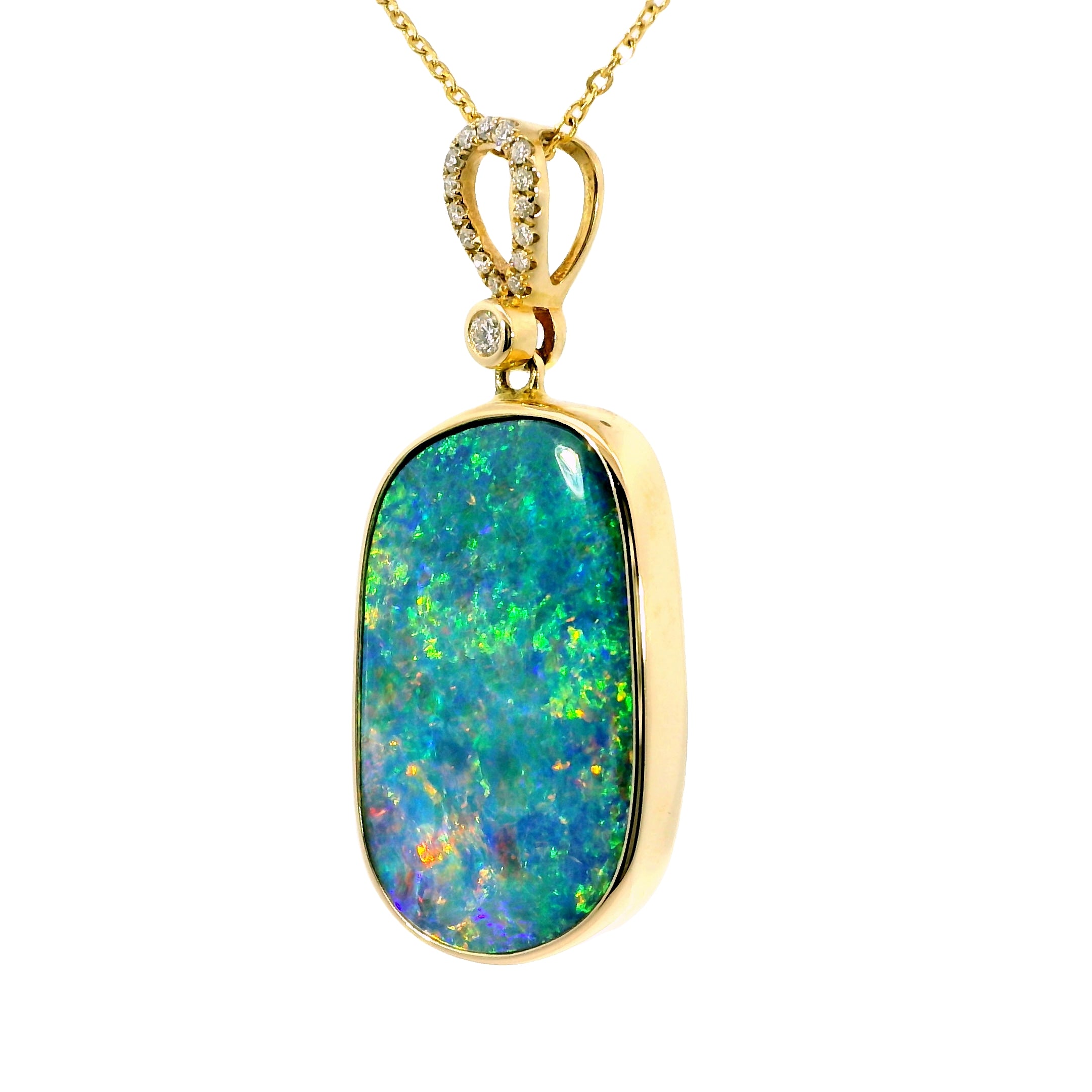 Doublet Opal Pendant in 14K Yellow Gold - Multicolour