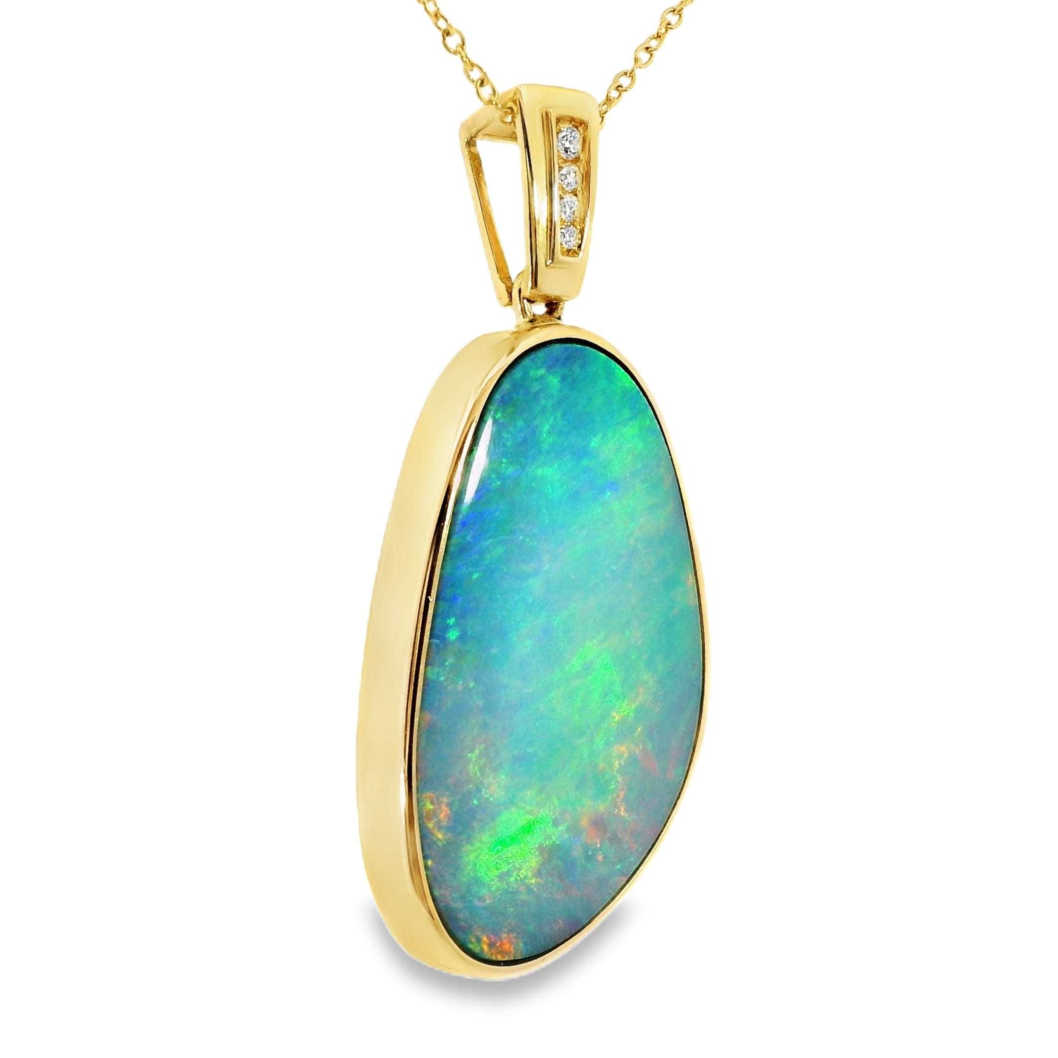 Doublet Opal Pendant in 14K Yellow Gold - Multicolour
