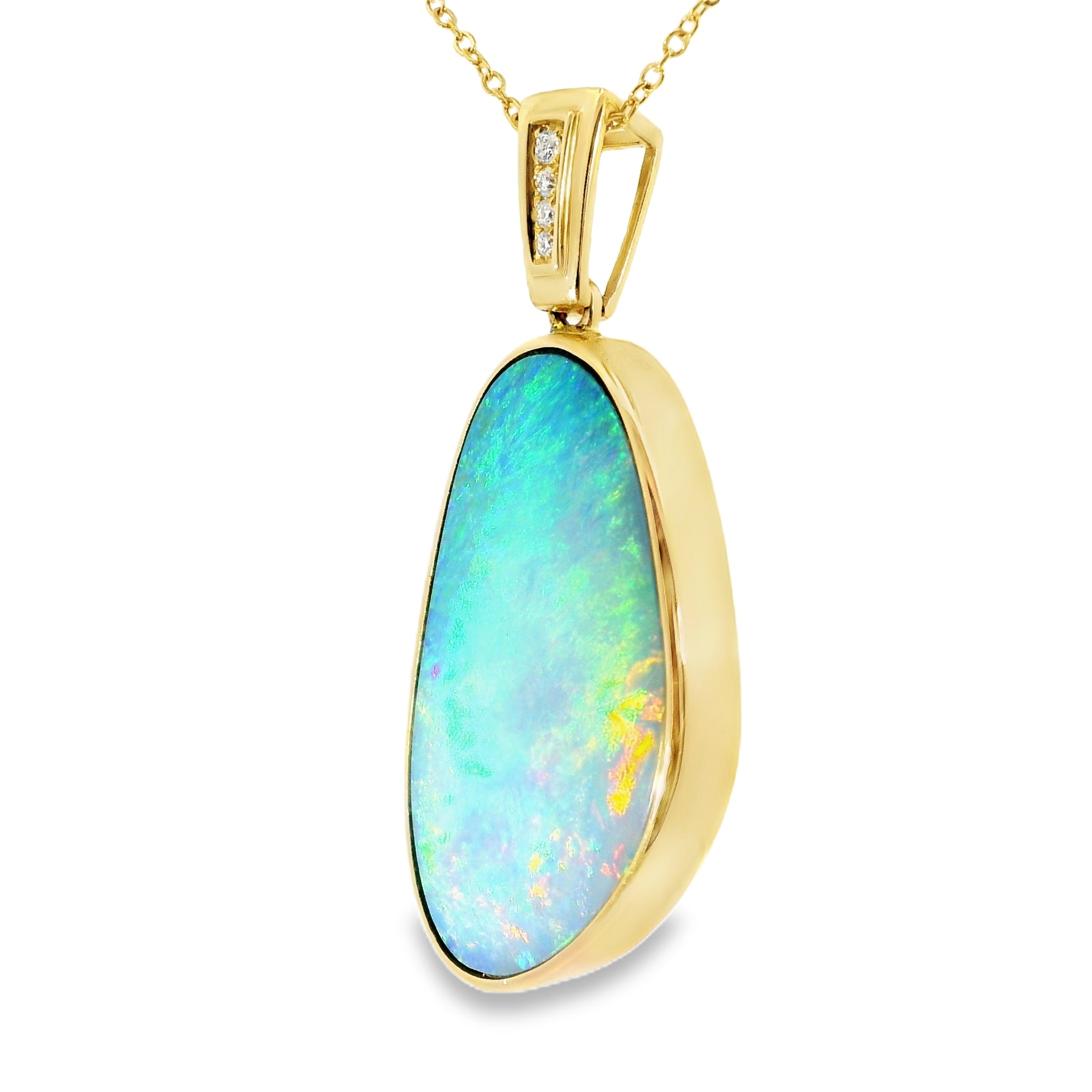 Doublet Opal Pendant in 14K Yellow Gold - Multicolour