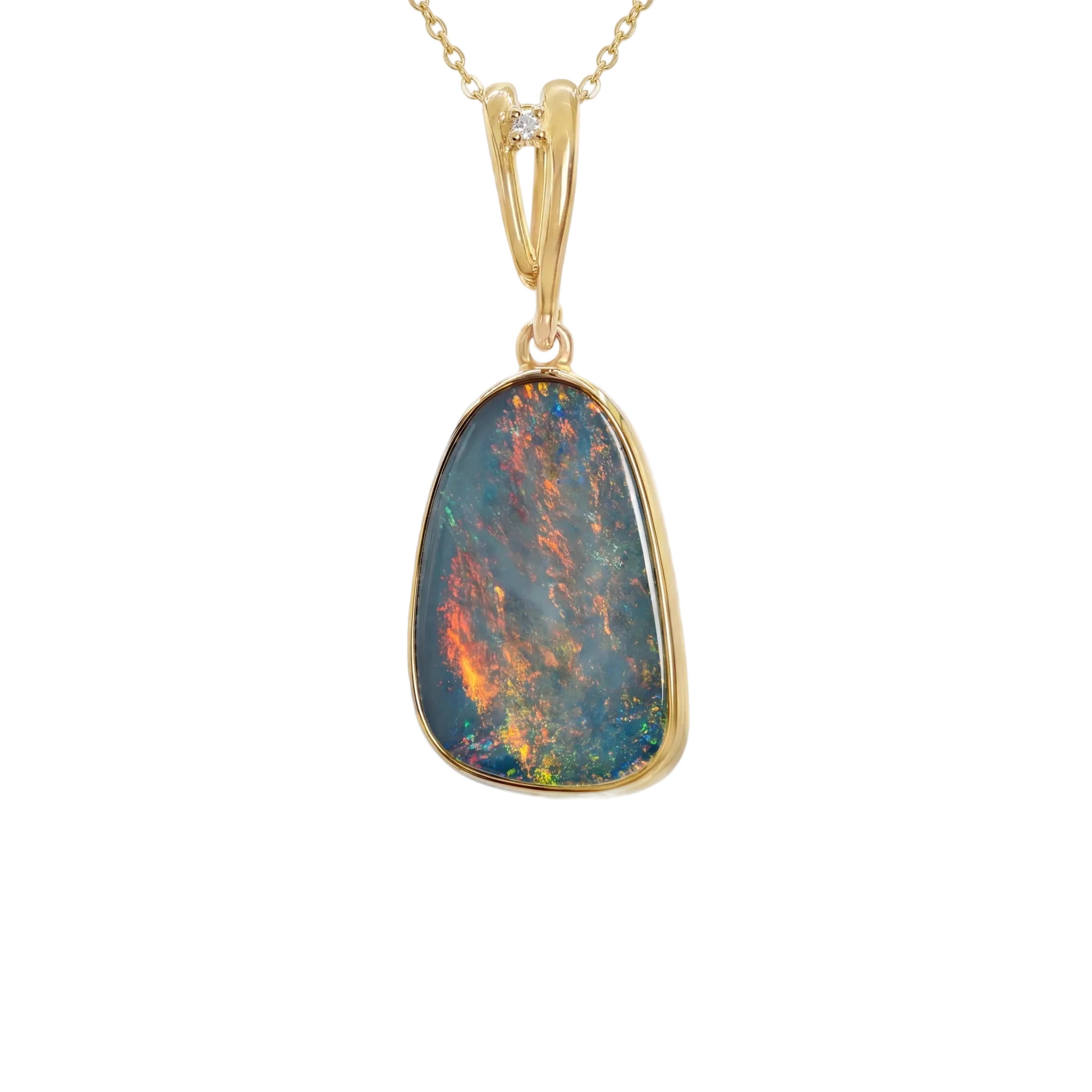 Doublet Opal Pendant in 14K Yellow Gold - Multicolour - Australian Opal Cutters and Pearl Divers