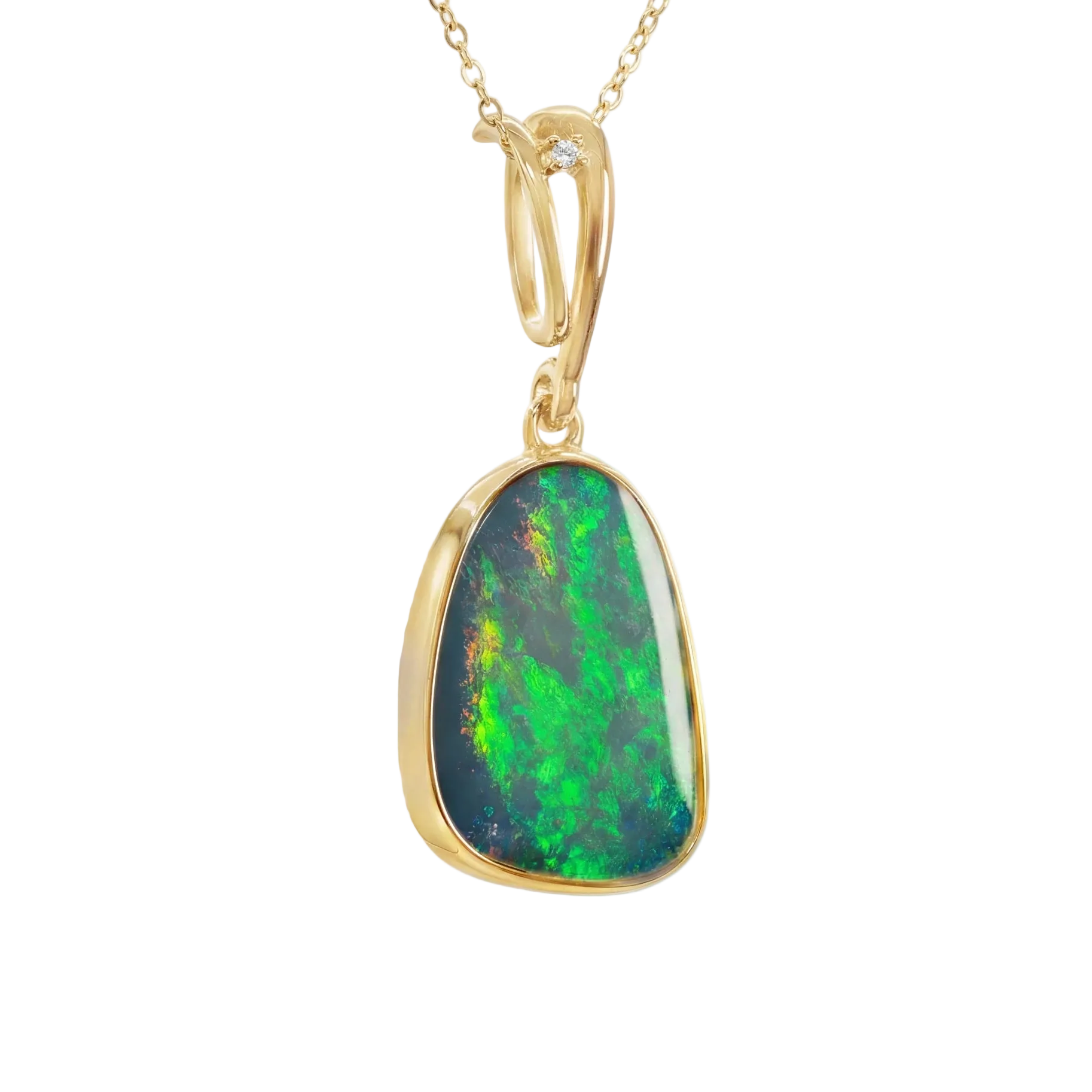 Doublet Opal Pendant in 14K Yellow Gold - Multicolour - Australian Opal Cutters and Pearl Divers