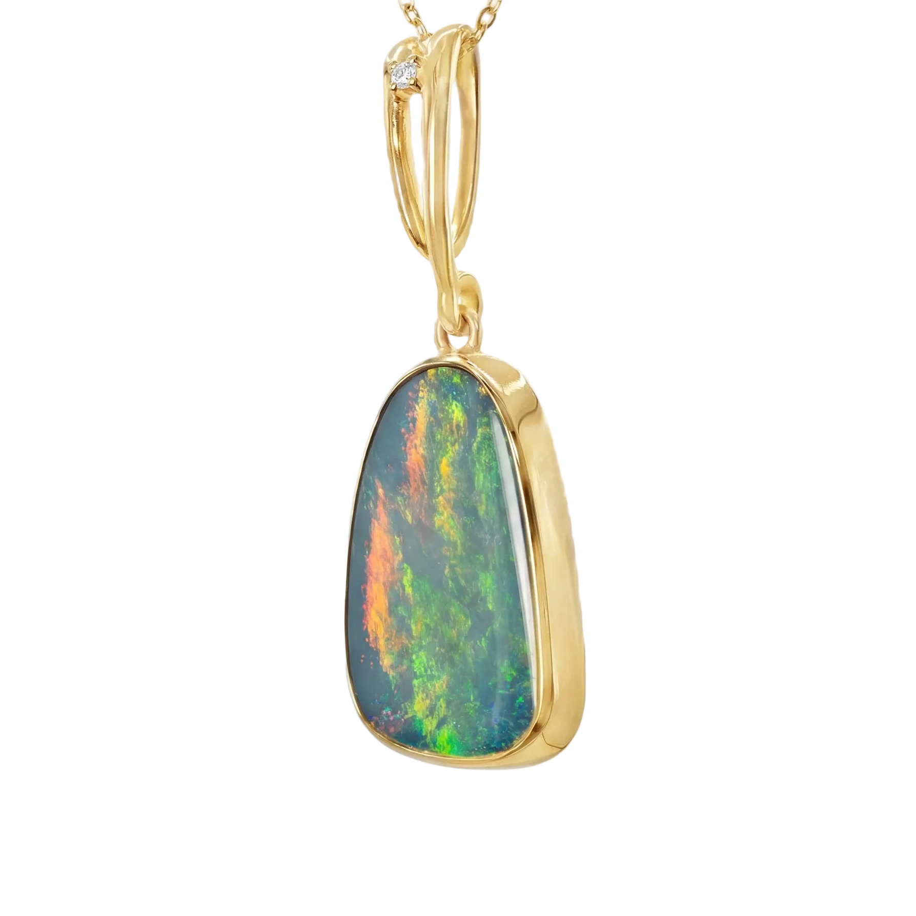 Doublet Opal Pendant in 14K Yellow Gold - Multicolour - Australian Opal Cutters and Pearl Divers