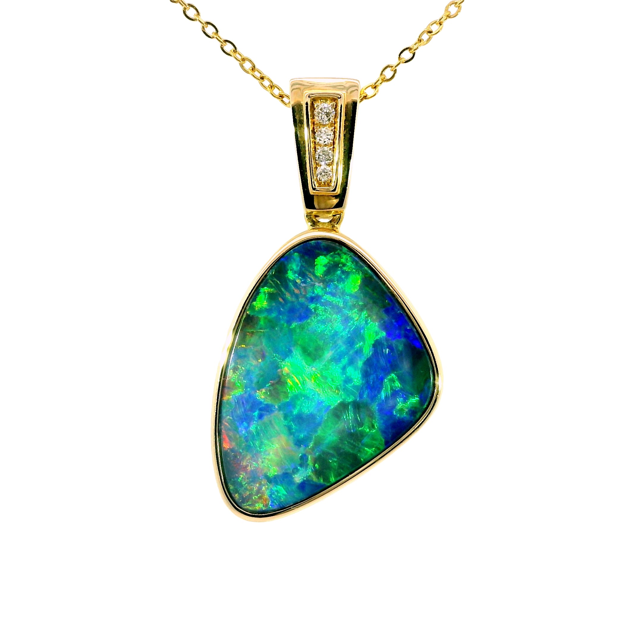 Doublet Opal Pendant in 14K Yellow Gold - Multicolour