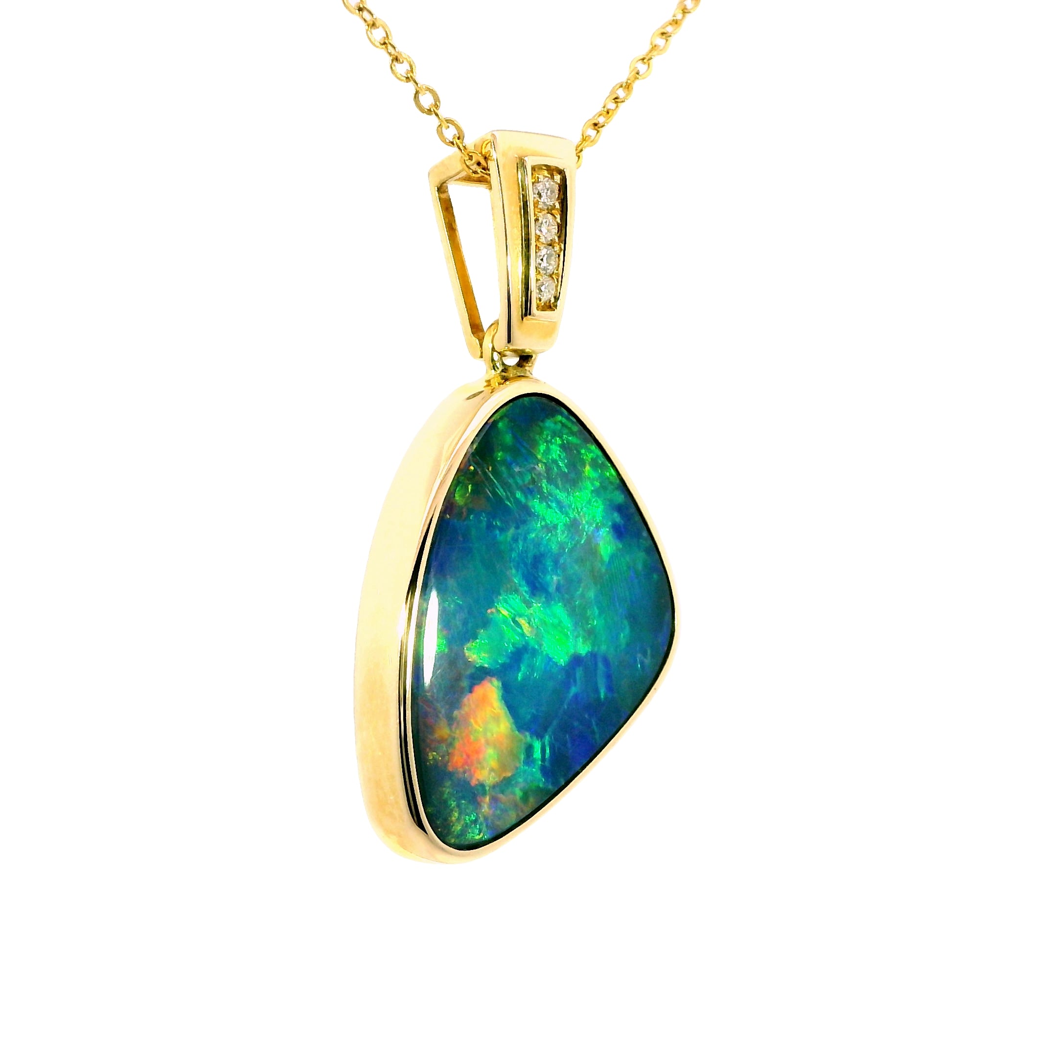 Doublet Opal Pendant in 14K Yellow Gold - Multicolour
