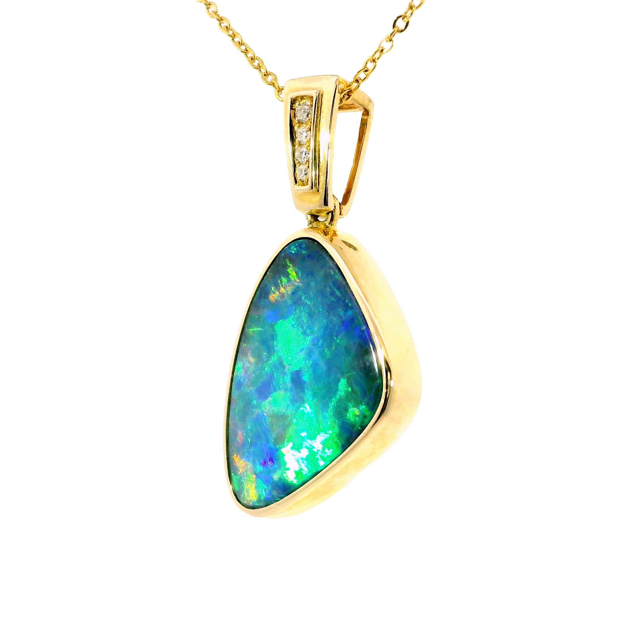 Doublet Opal Pendant in 14K Yellow Gold - Multicolour