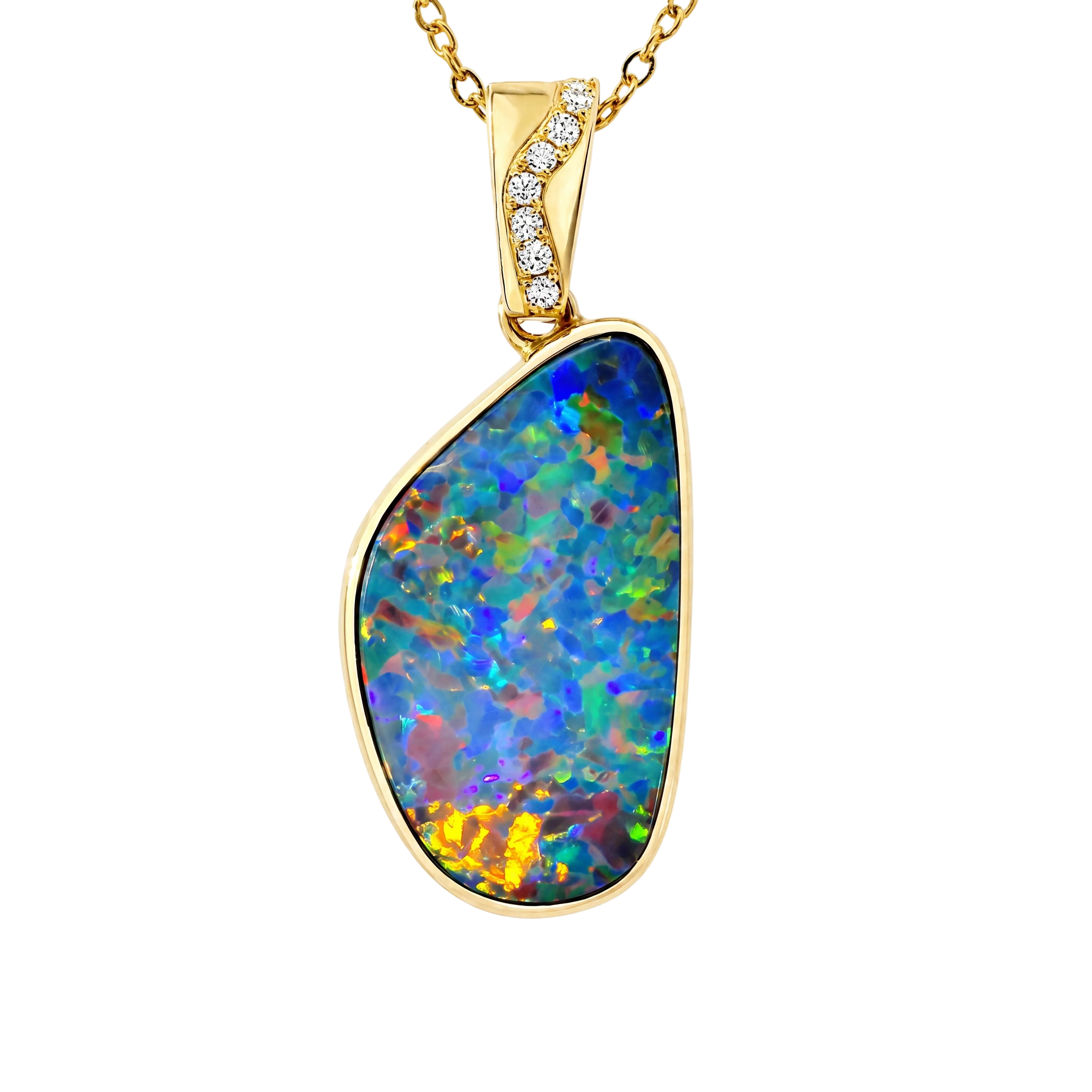 Doublet Opal Pendant in 14K Yellow Gold - Multicolour - Australian Opal Cutters and Pearl Divers