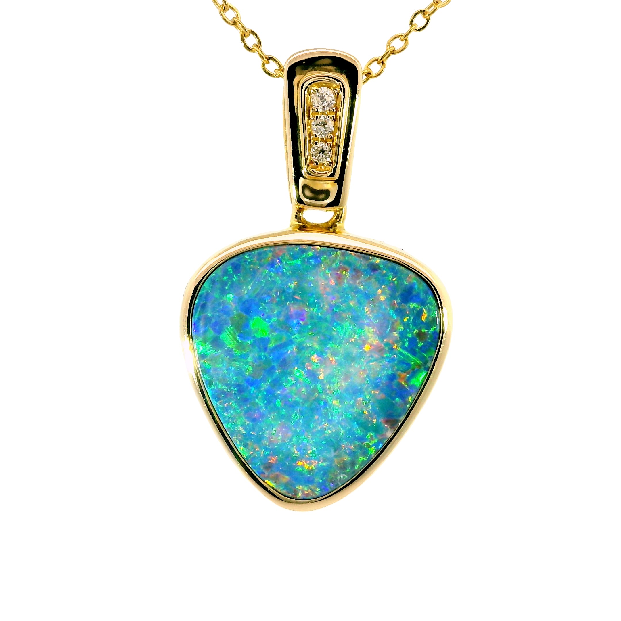 Doublet Opal Pendant in 14K Yellow Gold - Multicolour