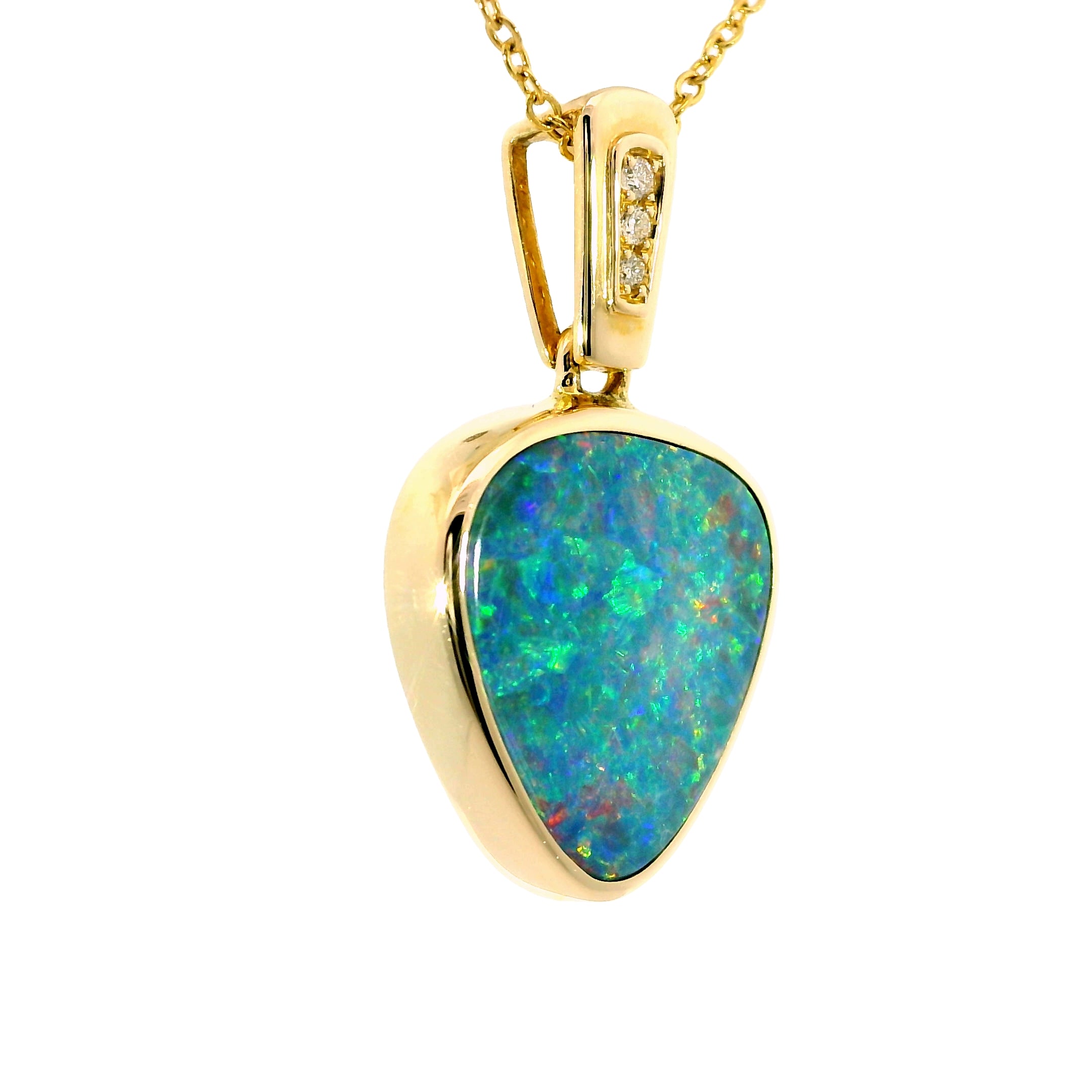 Doublet Opal Pendant in 14K Yellow Gold - Multicolour