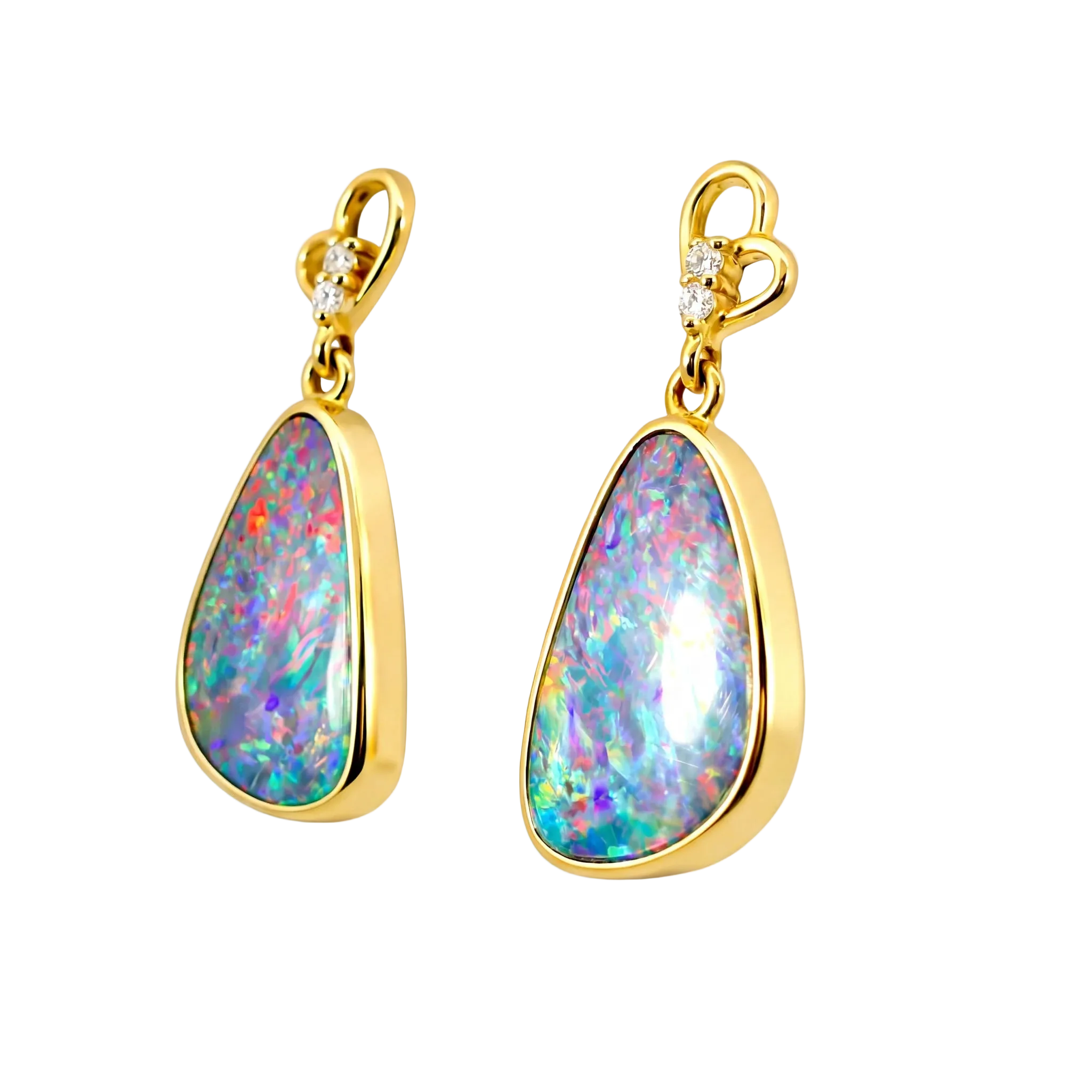 Doublet Opal Earrings in 14K Yellow Gold (Multicolour) - Australian Opal Cutters and Pearl Divers
