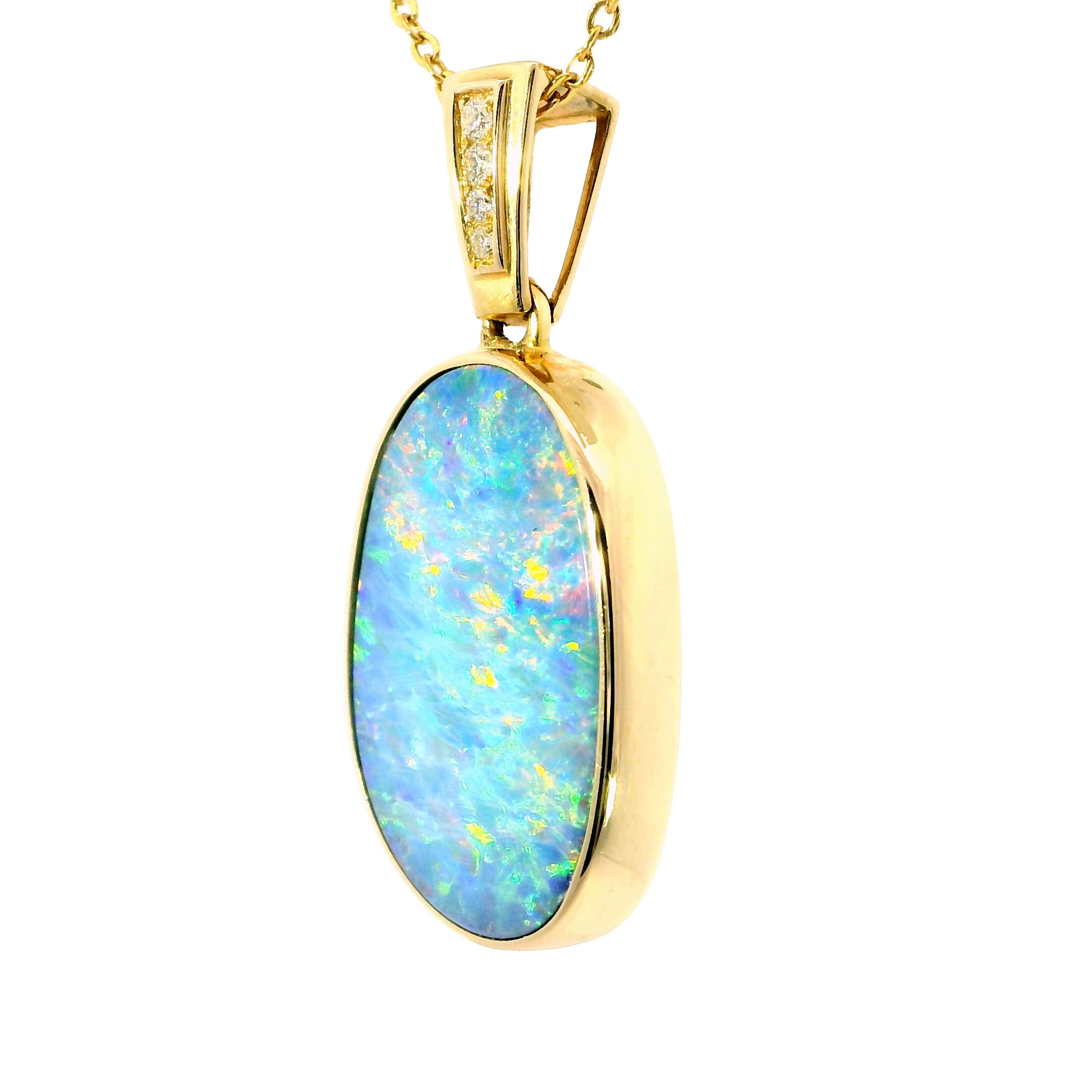 Doublet Opal Pendant in 14K Yellow Gold - Multicolour