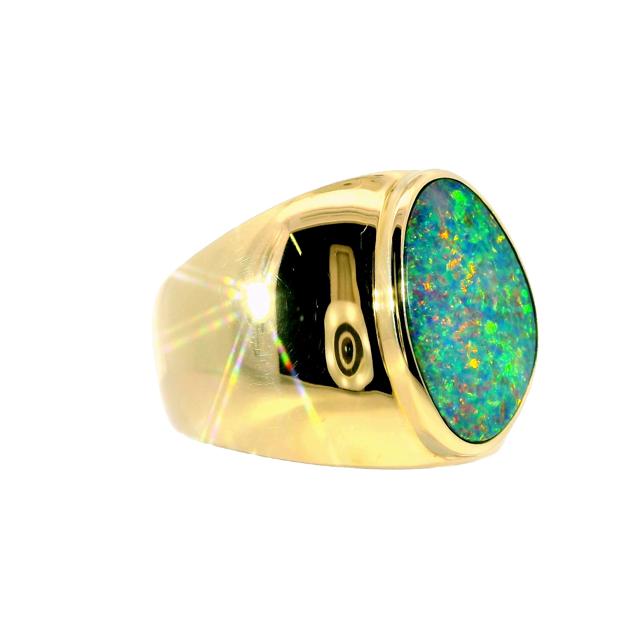 Doublet Opal Men's Ring in 14K Yellow Gold - Multicolour