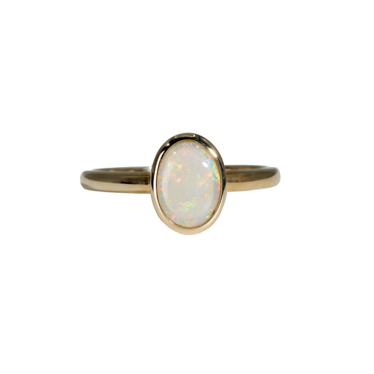 Black Opal Ring in 14K Yellow Gold - Multicolour