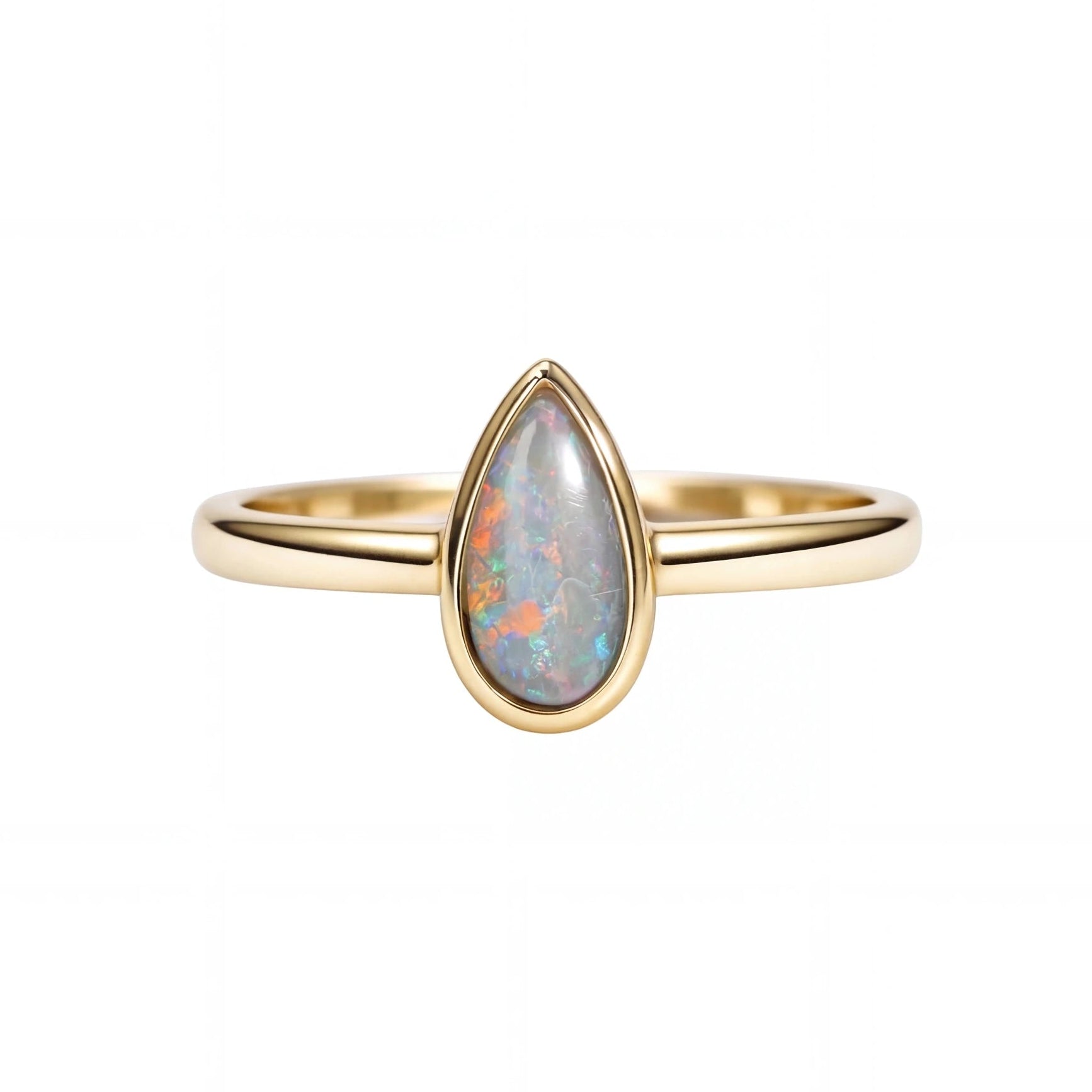 Dark Opal Ring in 14K Yellow Gold - Multicolour - Australian Opal Cutters and Pearl Divers