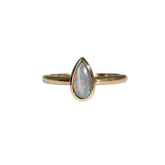 Black Opal Ring in 14K Yellow Gold - Green-Blue