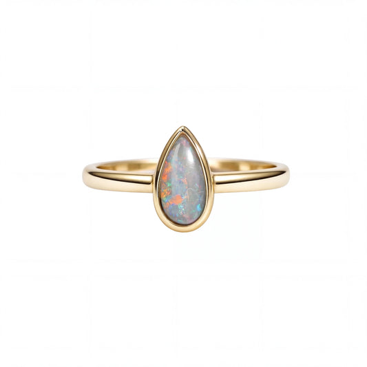 Dark Opal Ring in 14K Yellow Gold - Multicolour - Australian Opal Cutters and Pearl Divers