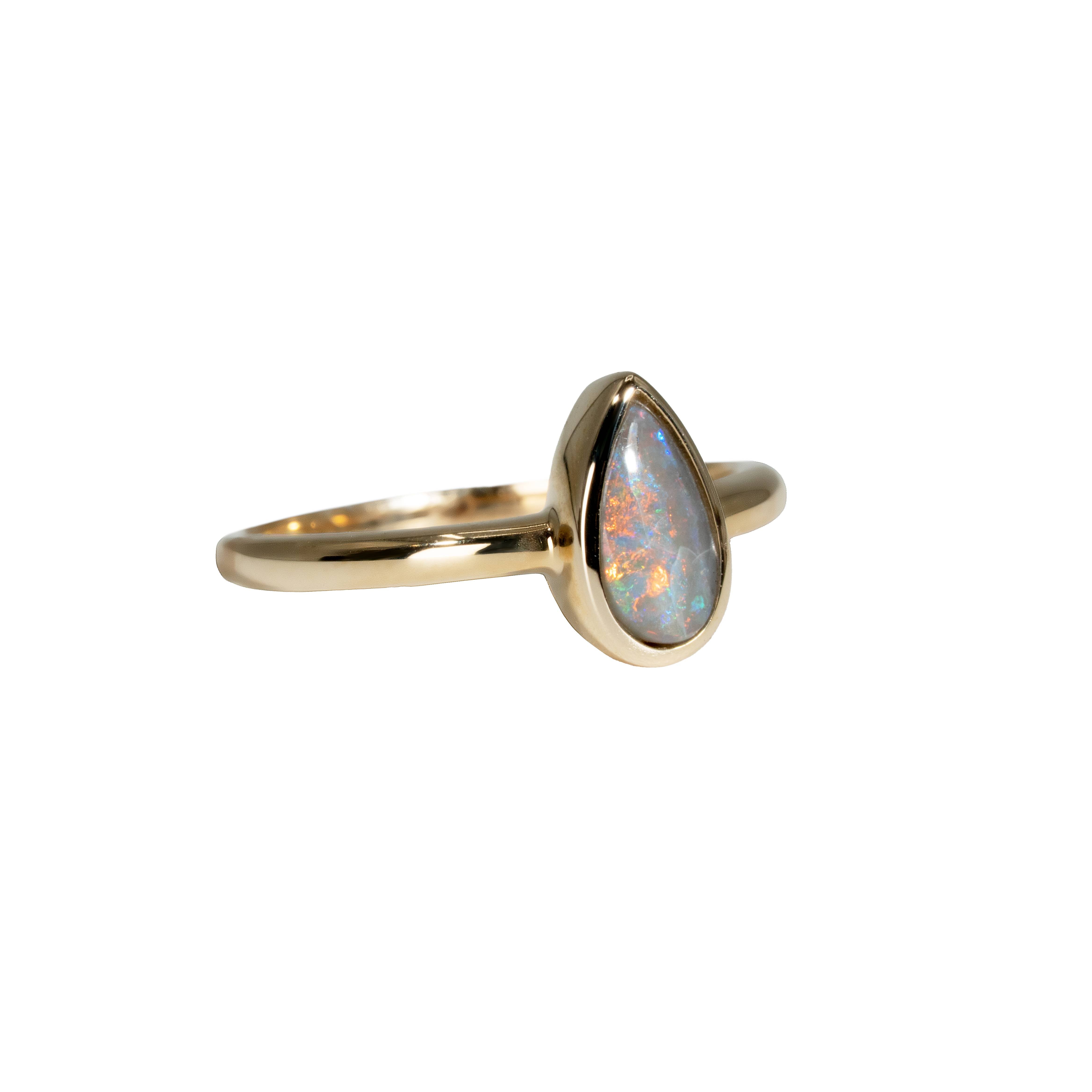Black Opal Ring in 14K Yellow Gold - Green-Blue