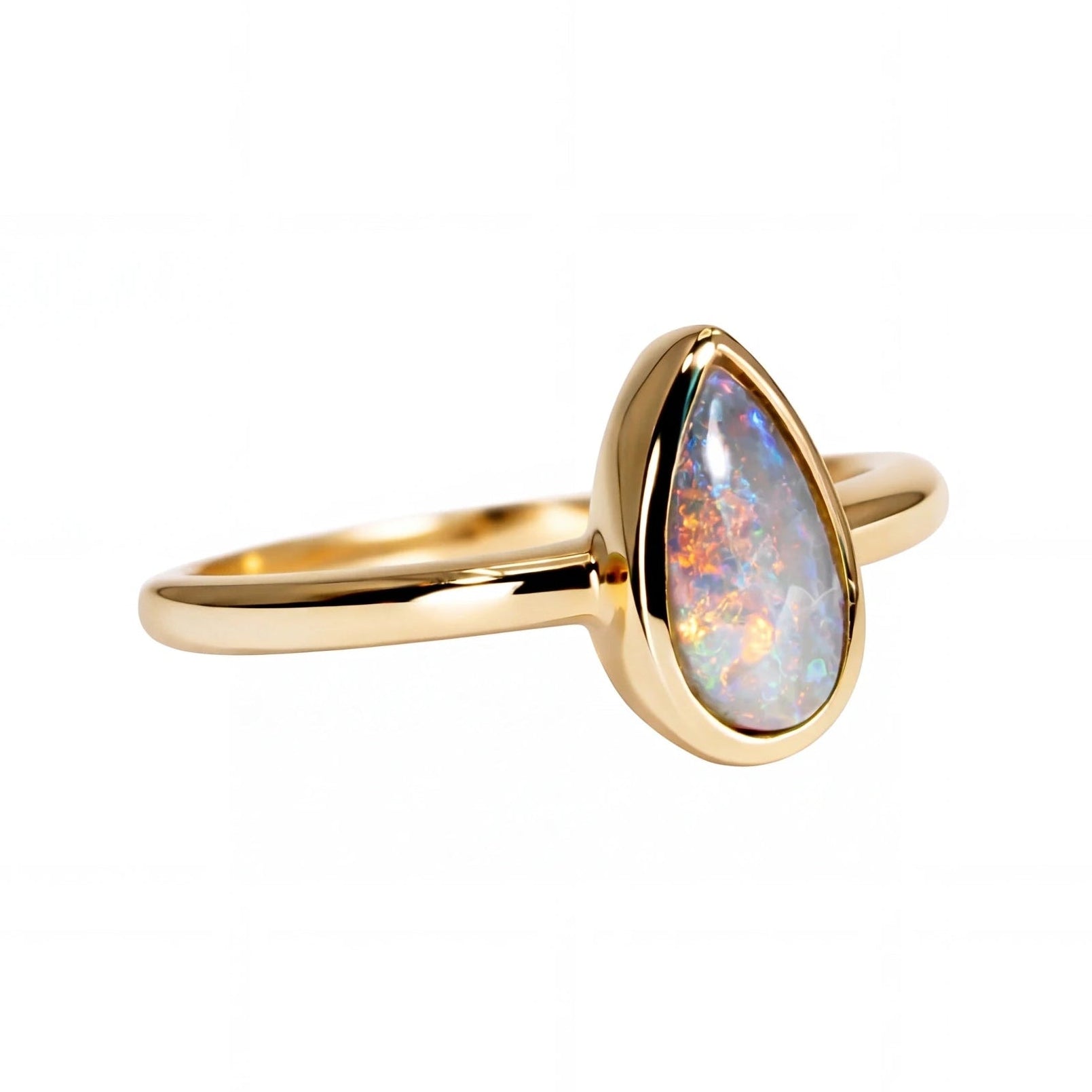 Dark Opal Ring in 14K Yellow Gold - Multicolour - Australian Opal Cutters and Pearl Divers