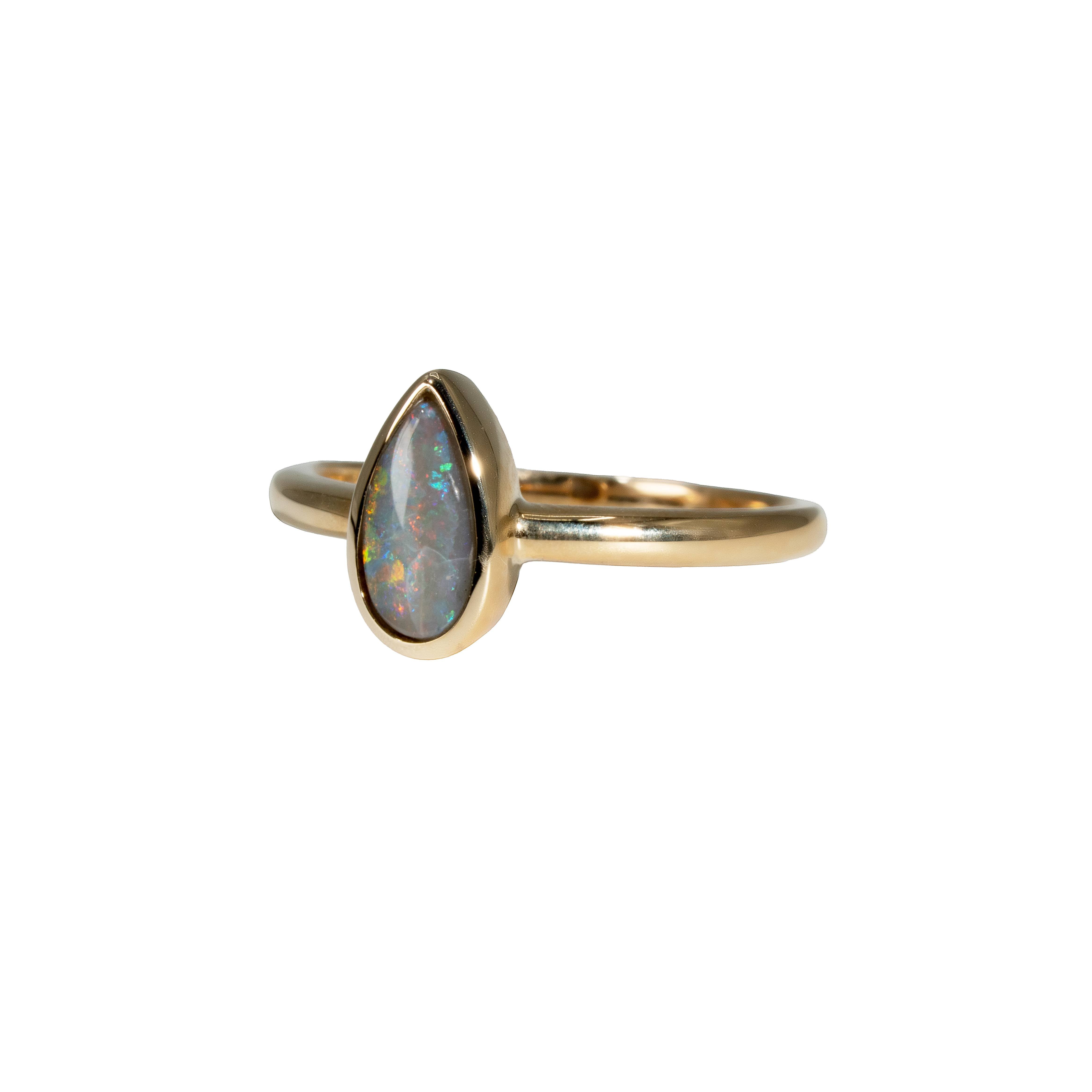 Black Opal Ring in 14K Yellow Gold - Green-Blue