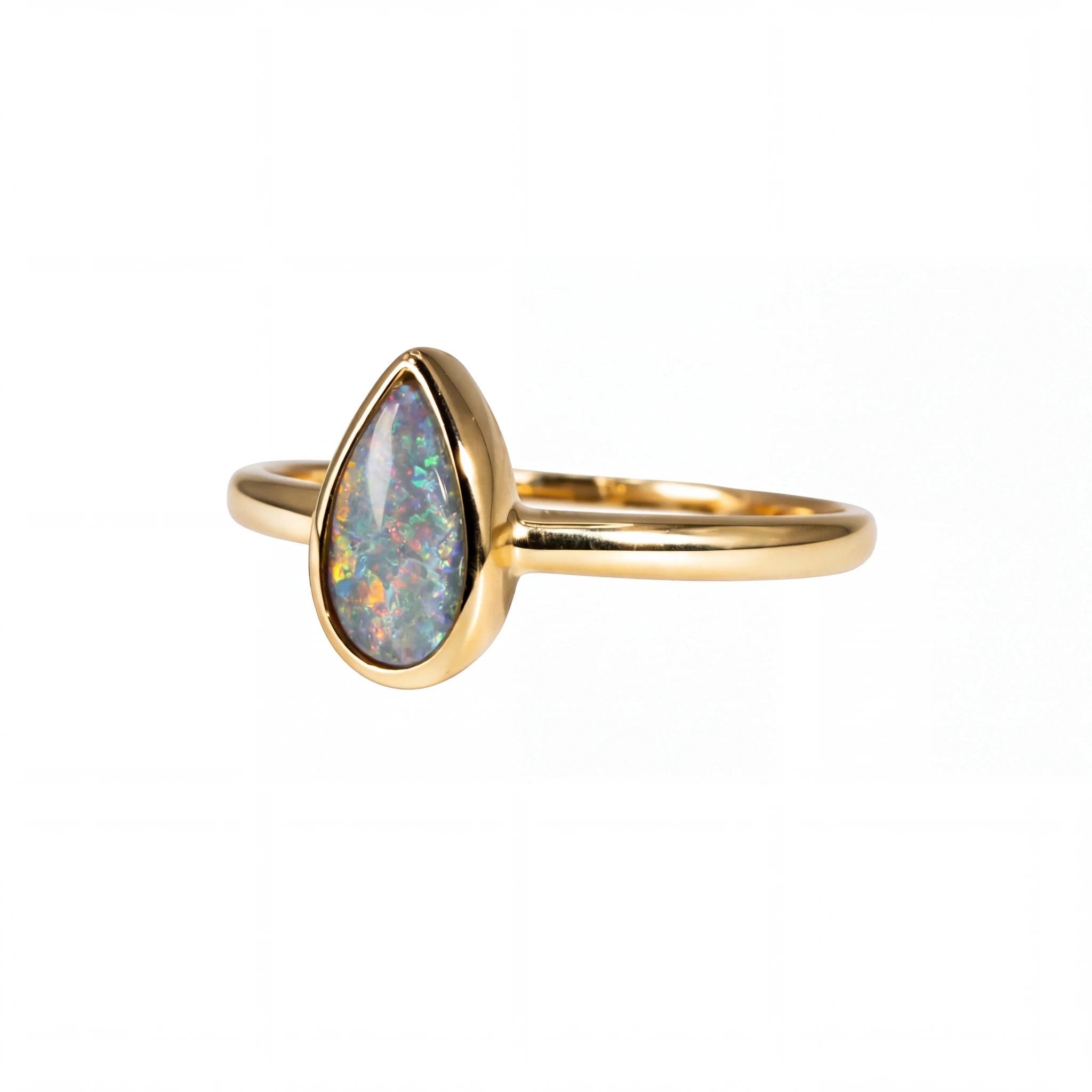 Dark Opal Ring in 14K Yellow Gold - Multicolour - Australian Opal Cutters and Pearl Divers