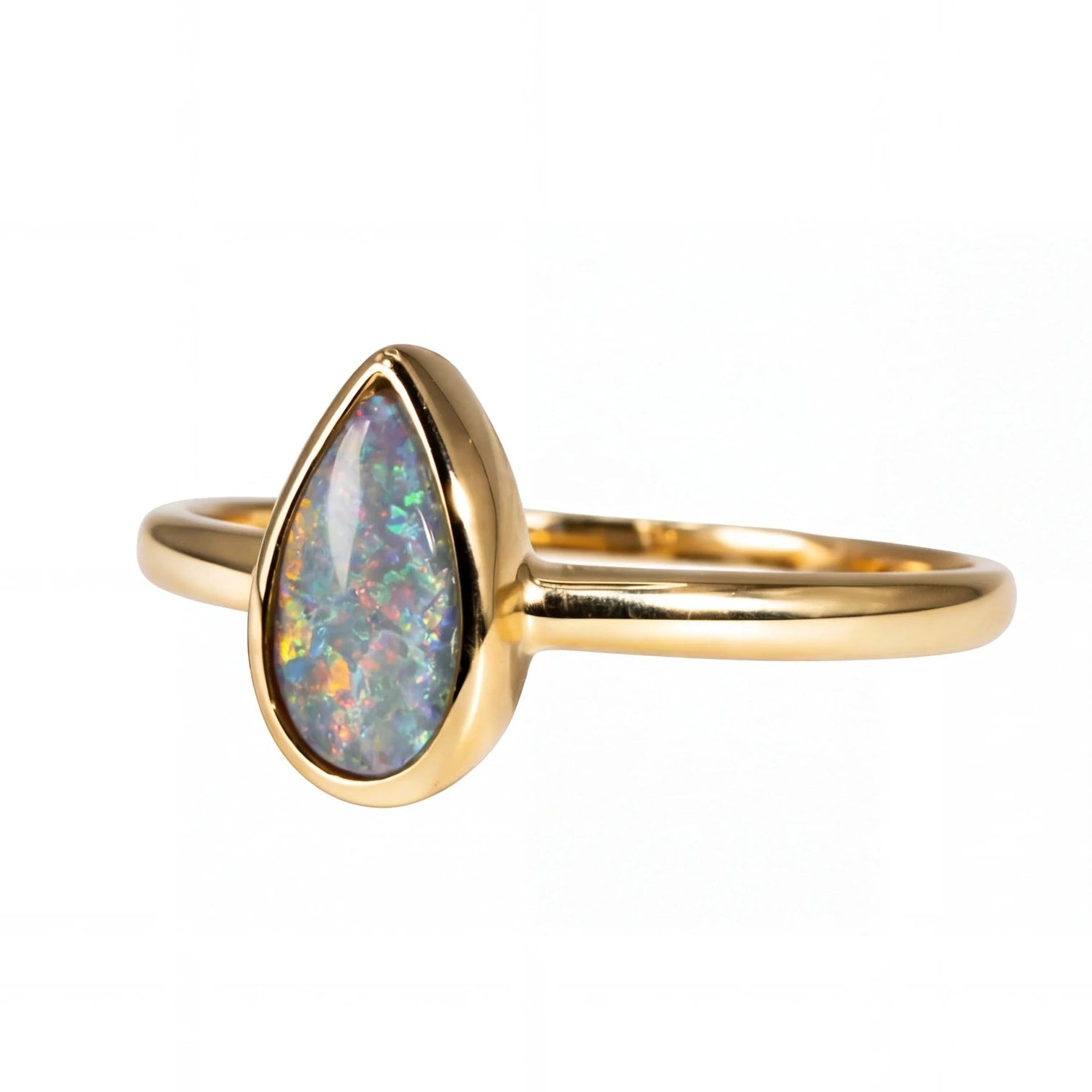 Dark Opal Ring in 14K Yellow Gold - Multicolour - Australian Opal Cutters and Pearl Divers