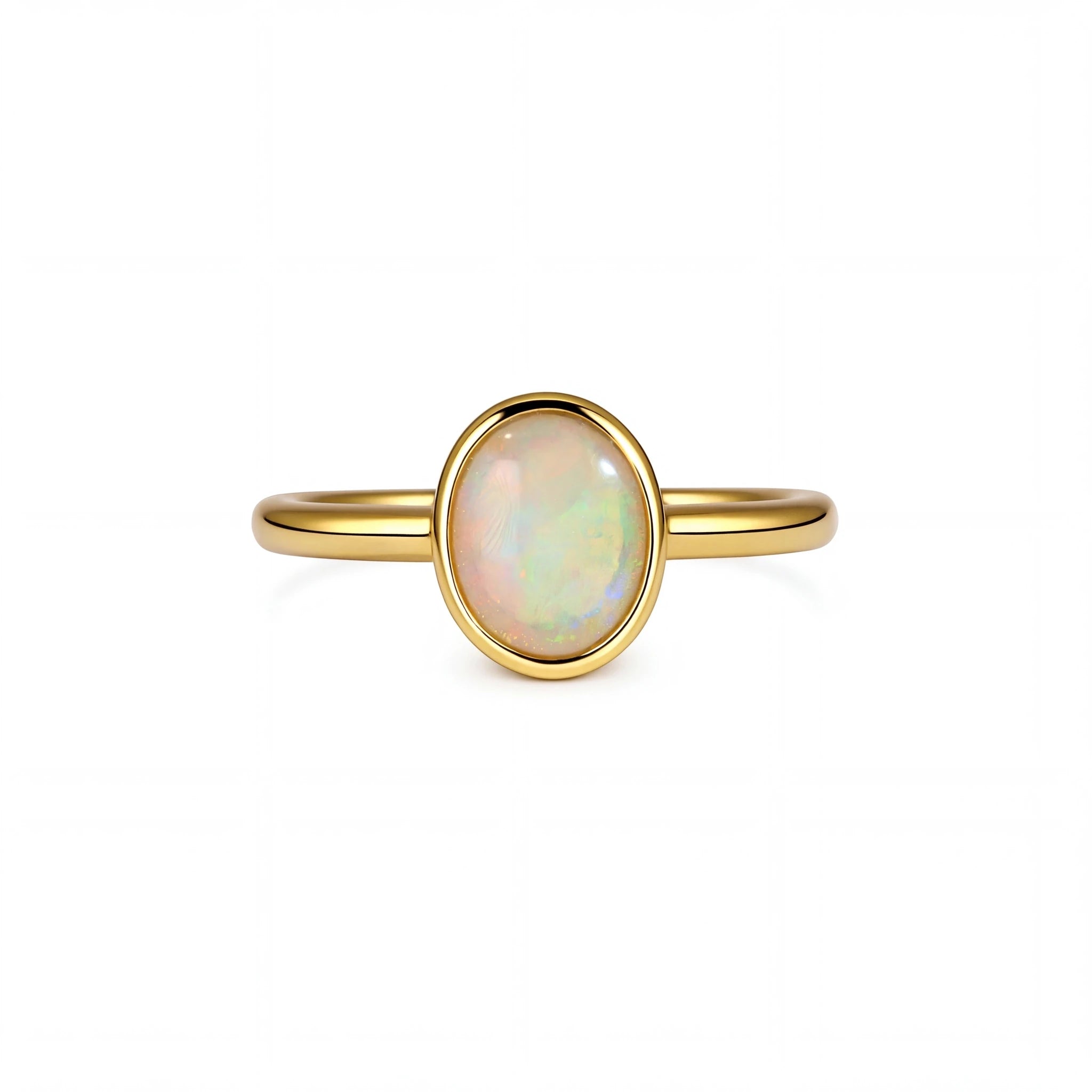 Dark Opal Ring in 14K Yellow Gold - Green-Blue - Australian Opal Cutters and Pearl Divers