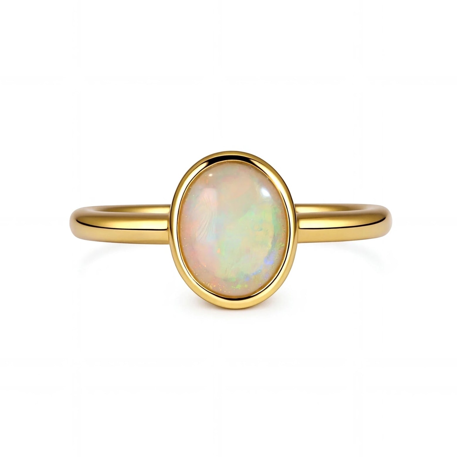Dark Opal Ring in 14K Yellow Gold - Green-Blue - Australian Opal Cutters and Pearl Divers
