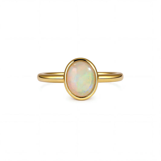 Dark Opal Ring in 14K Yellow Gold - Green-Blue - Australian Opal Cutters and Pearl Divers