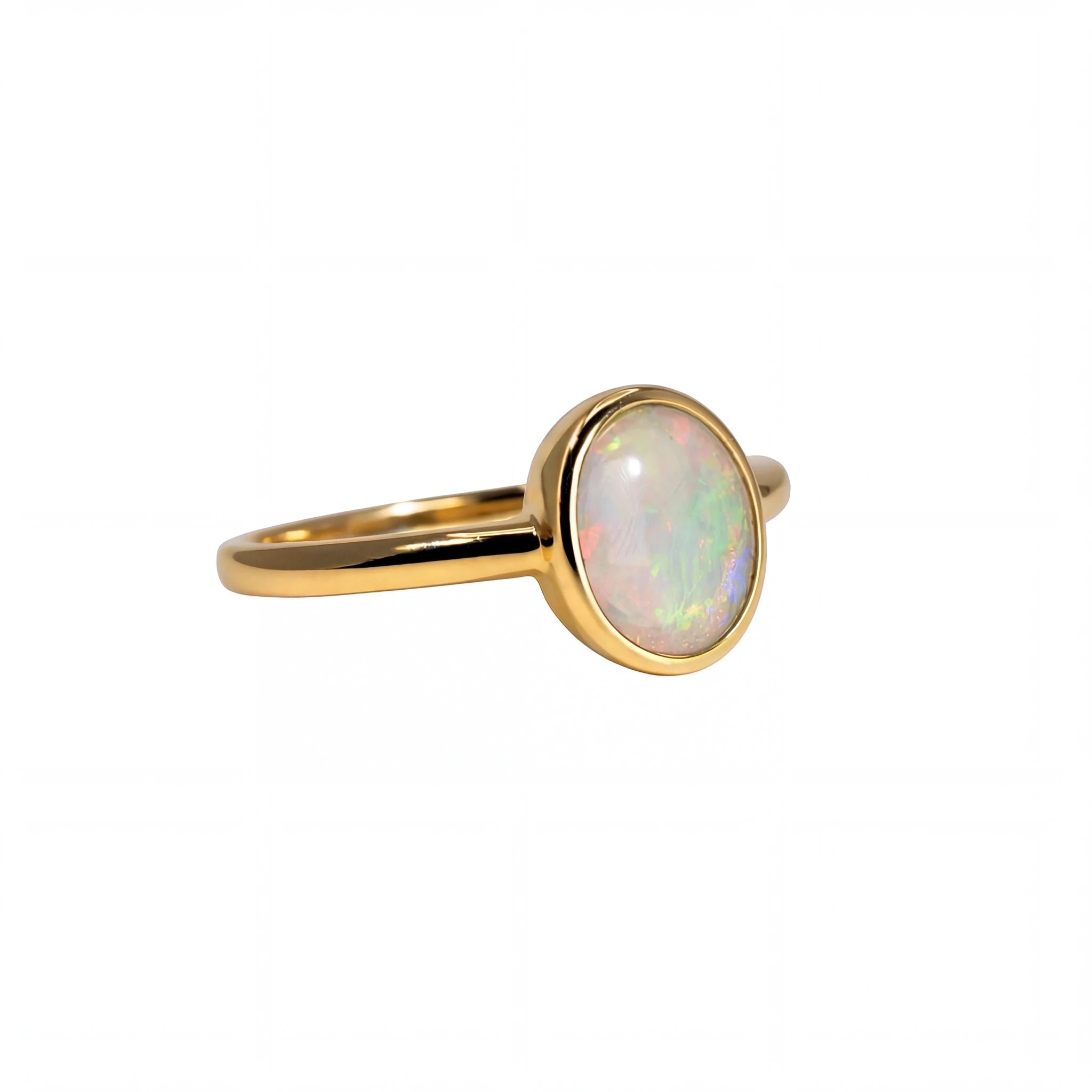 Dark Opal Ring in 14K Yellow Gold - Green-Blue - Australian Opal Cutters and Pearl Divers
