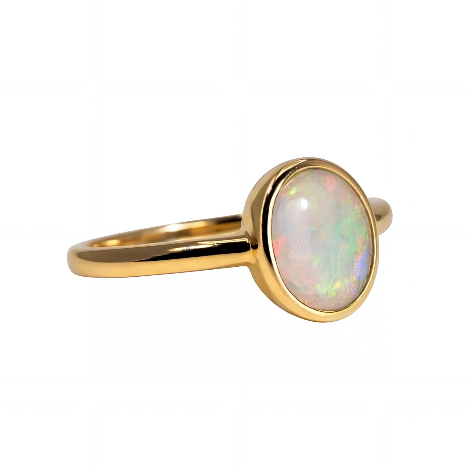 Dark Opal Ring in 14K Yellow Gold - Green-Blue - Australian Opal Cutters and Pearl Divers