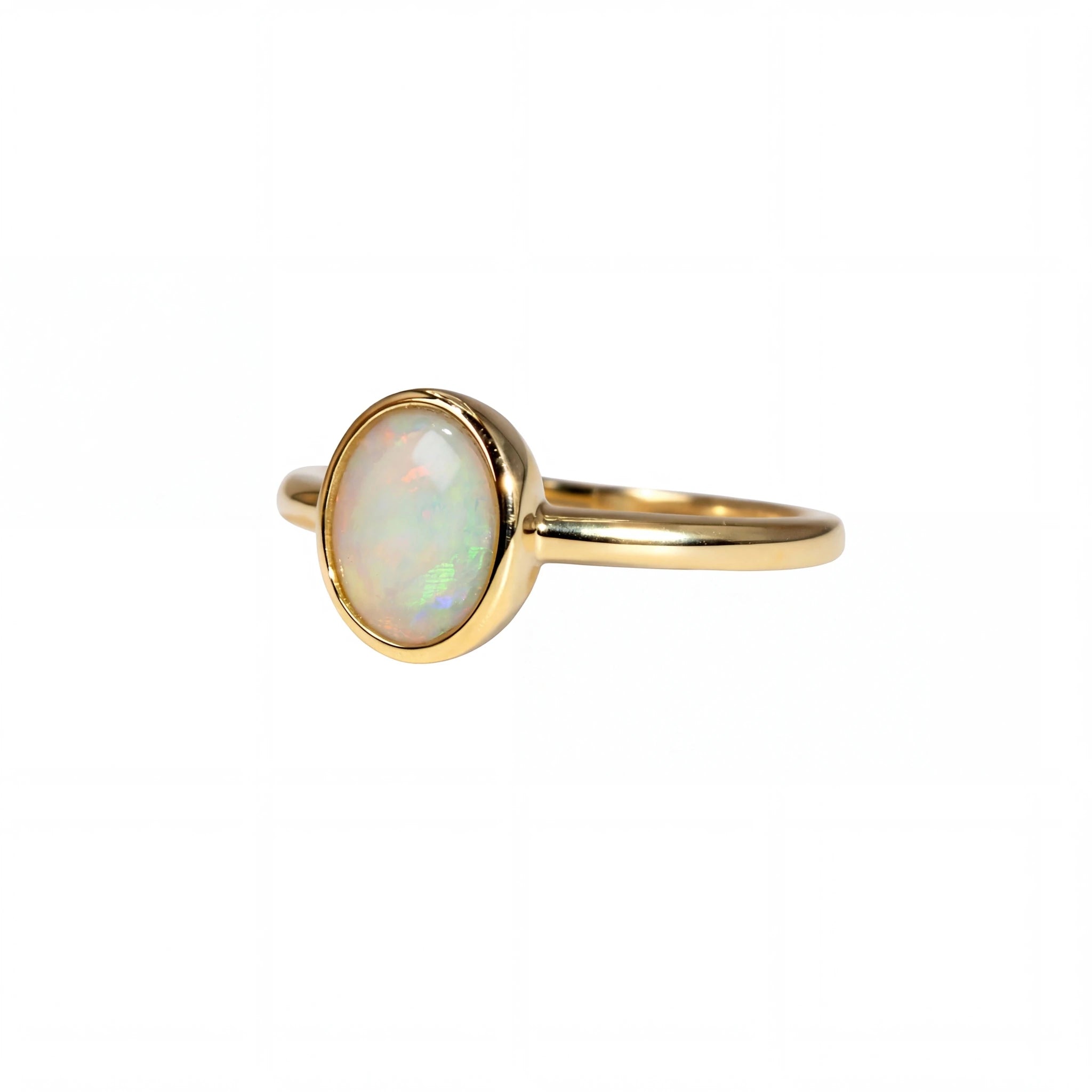 Dark Opal Ring in 14K Yellow Gold - Green-Blue - Australian Opal Cutters and Pearl Divers