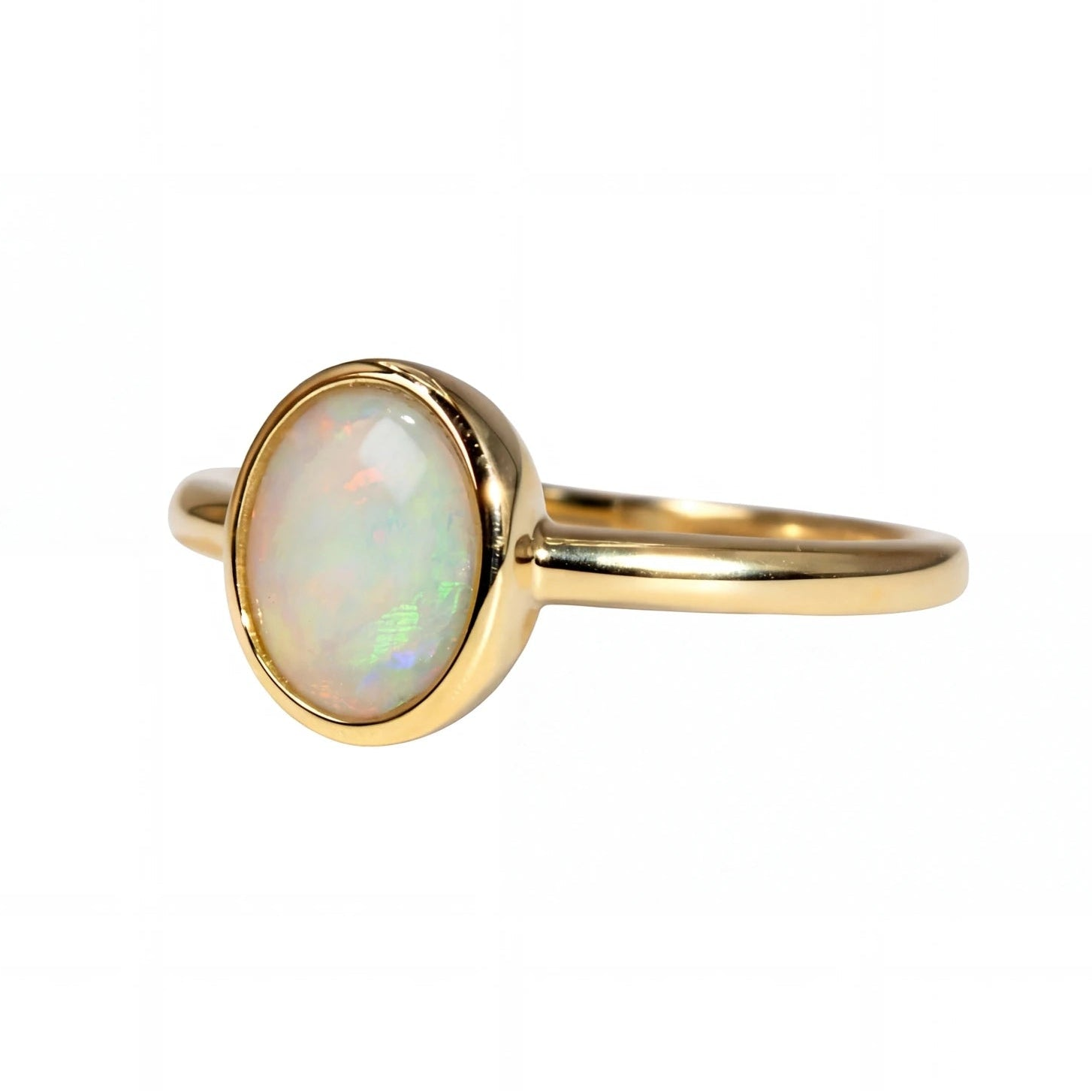Dark Opal Ring in 14K Yellow Gold - Green-Blue - Australian Opal Cutters and Pearl Divers