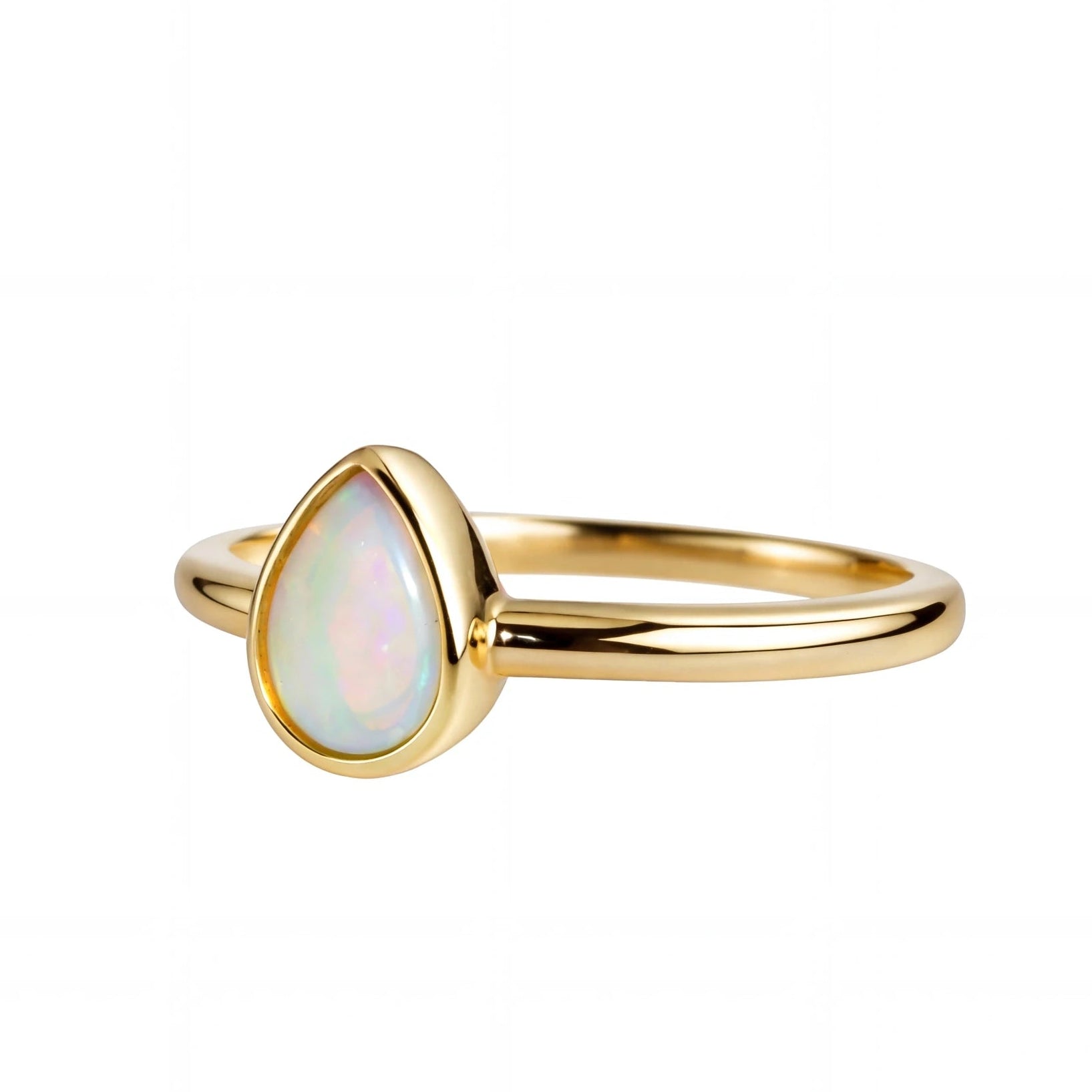 Light Opal Ring in 14K Yellow Gold - Multicolour - Australian Opal Cutters and Pearl Divers