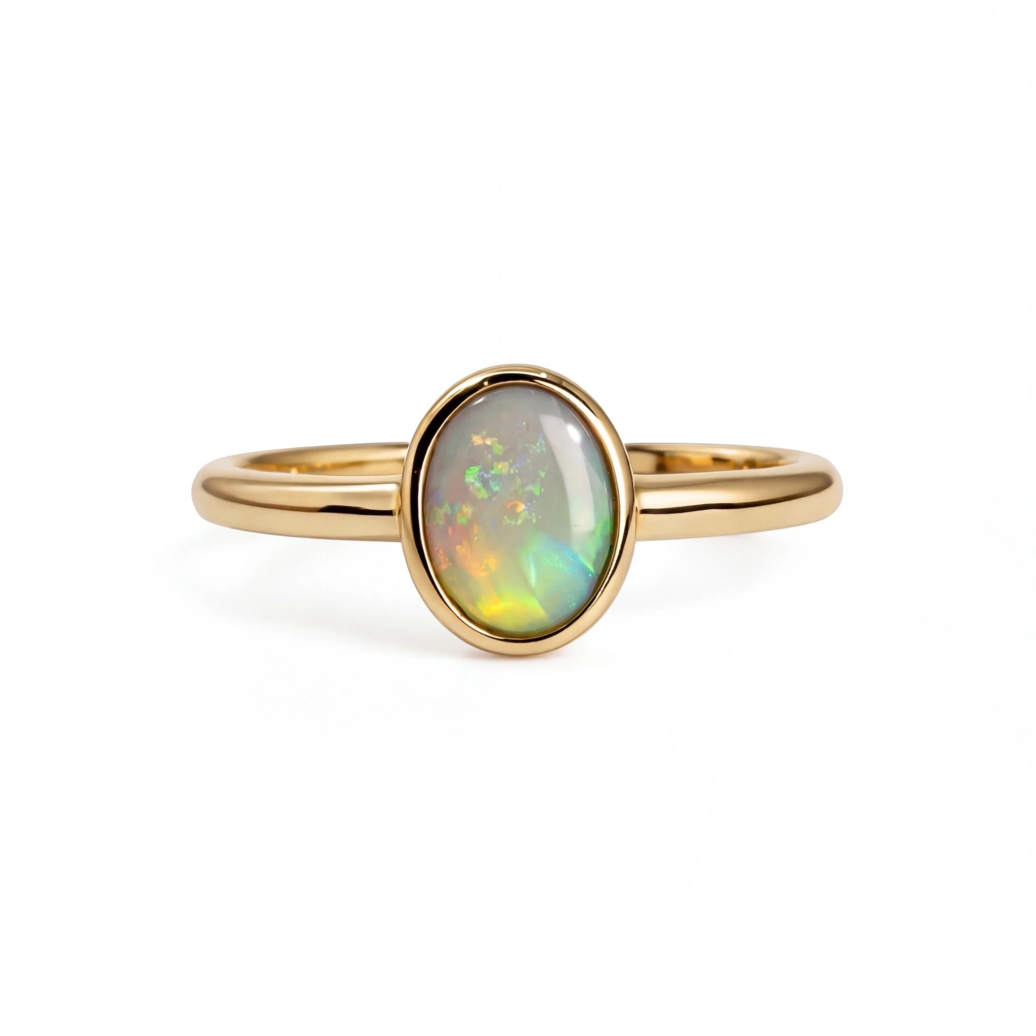 Dark Opal Ring in 14K Yellow Gold - Multicolour - Australian Opal Cutters and Pearl Divers