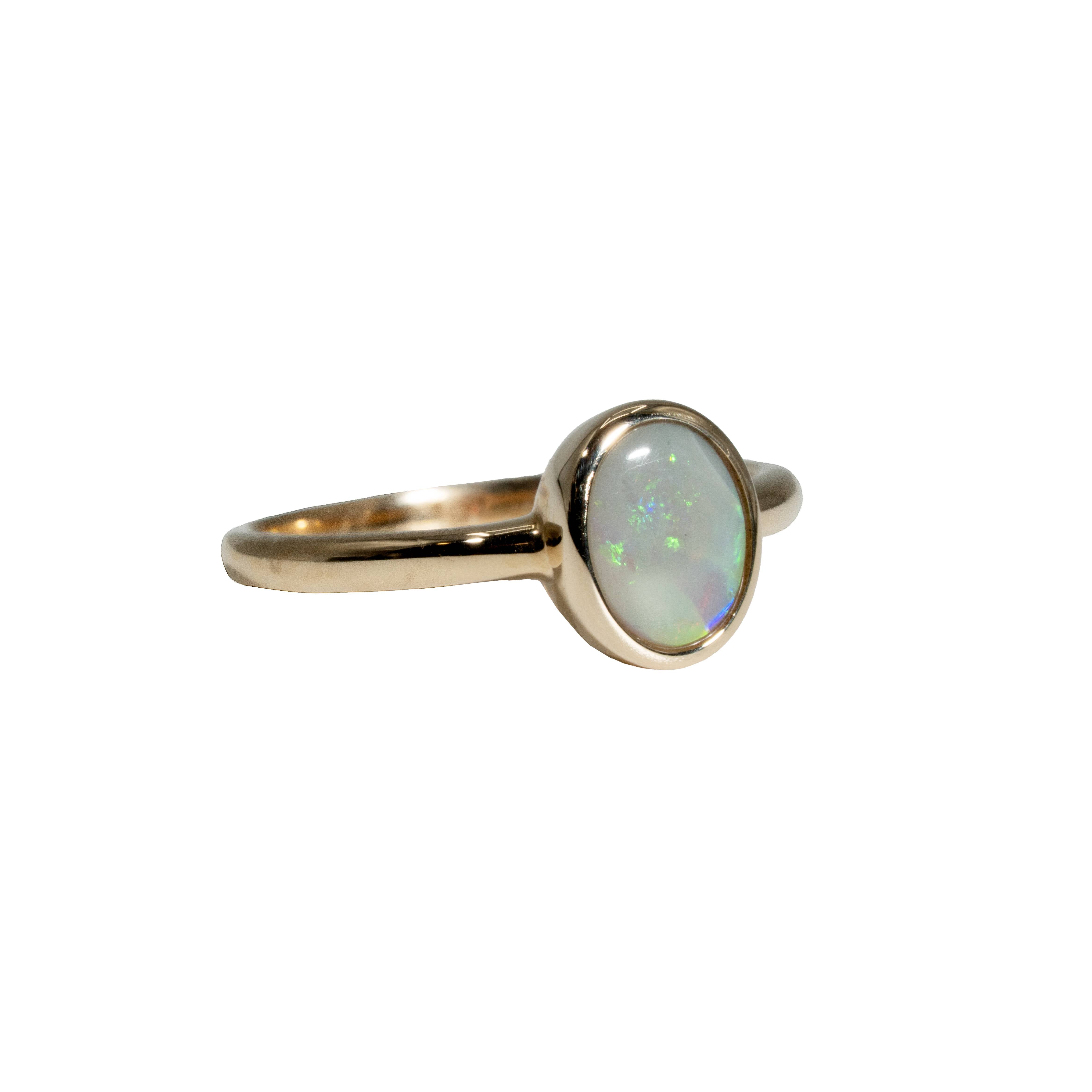 Black Opal Ring in 14K Yellow Gold - Multicolour
