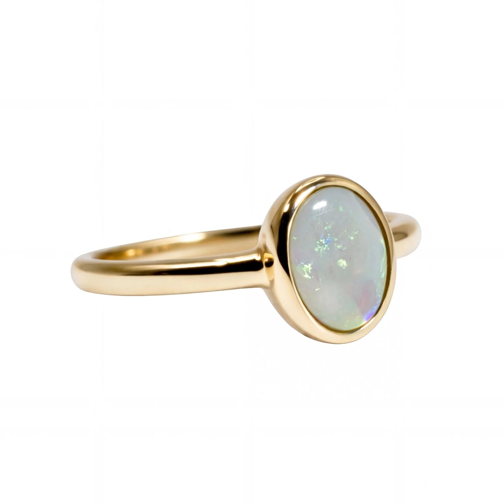 Dark Opal Ring in 14K Yellow Gold - Multicolour - Australian Opal Cutters and Pearl Divers