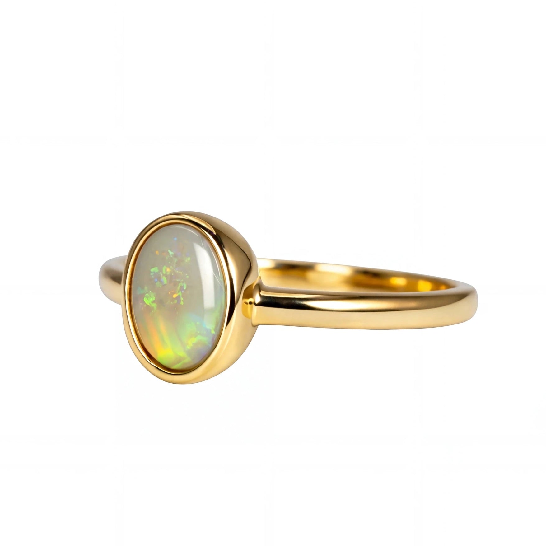 Dark Opal Ring in 14K Yellow Gold - Multicolour - Australian Opal Cutters and Pearl Divers