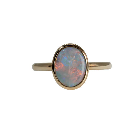 Black Opal Ring in 14K Yellow Gold - Multicolour