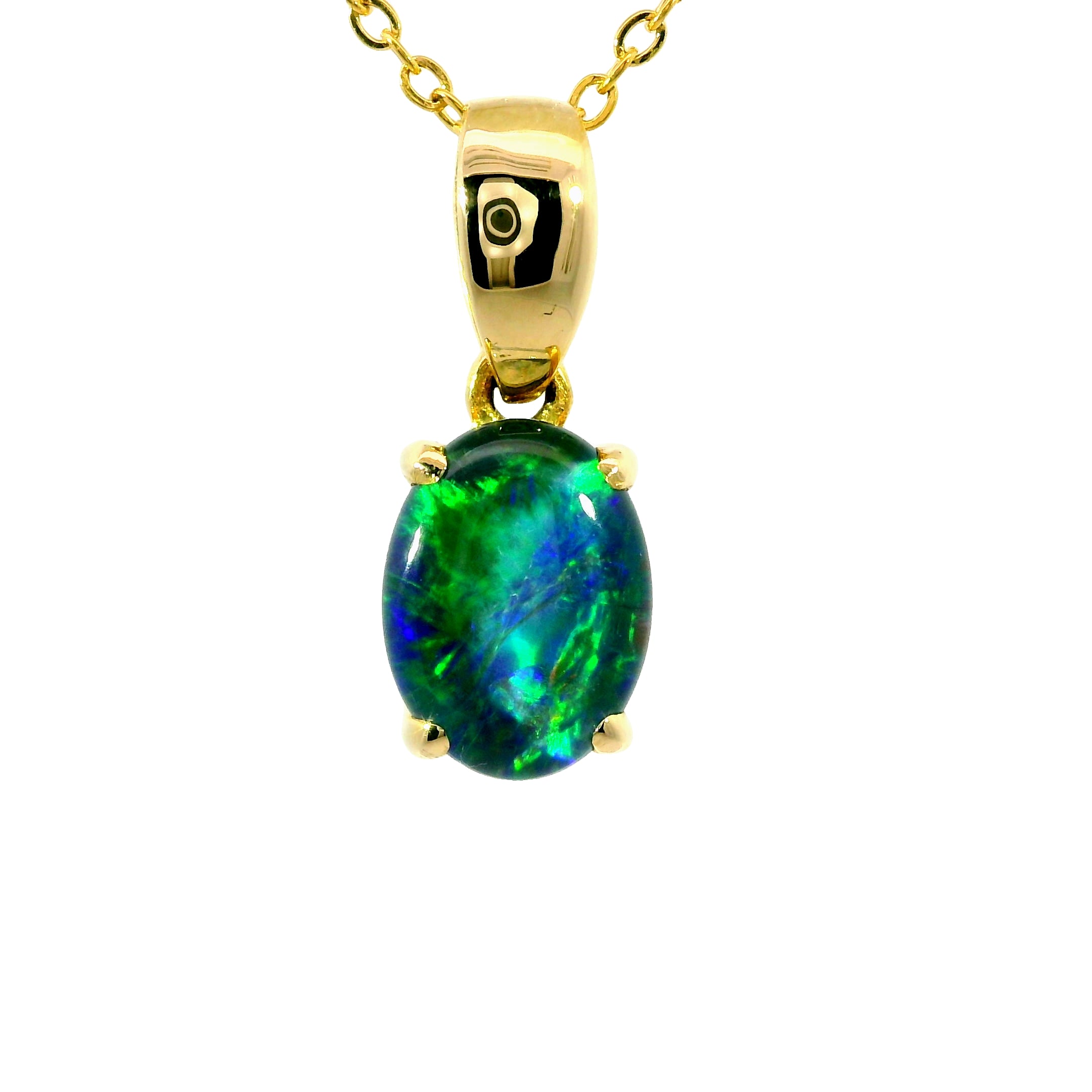 Triplet Opal Pendant in 14K Yellow Gold - Green-Blue