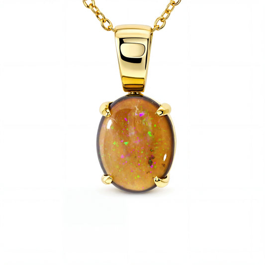 Dark Opal Pendant In 18k Yellow Gold - Green-Blue