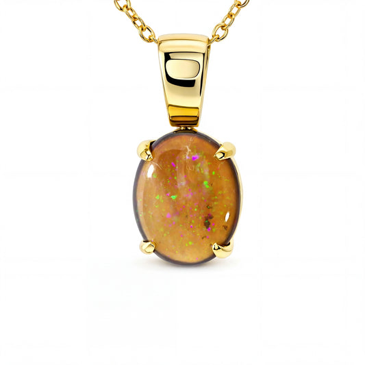 Dark Opal Pendant In 18k Yellow Gold - Green-Blue - Australian Opal Cutters and Pearl Divers