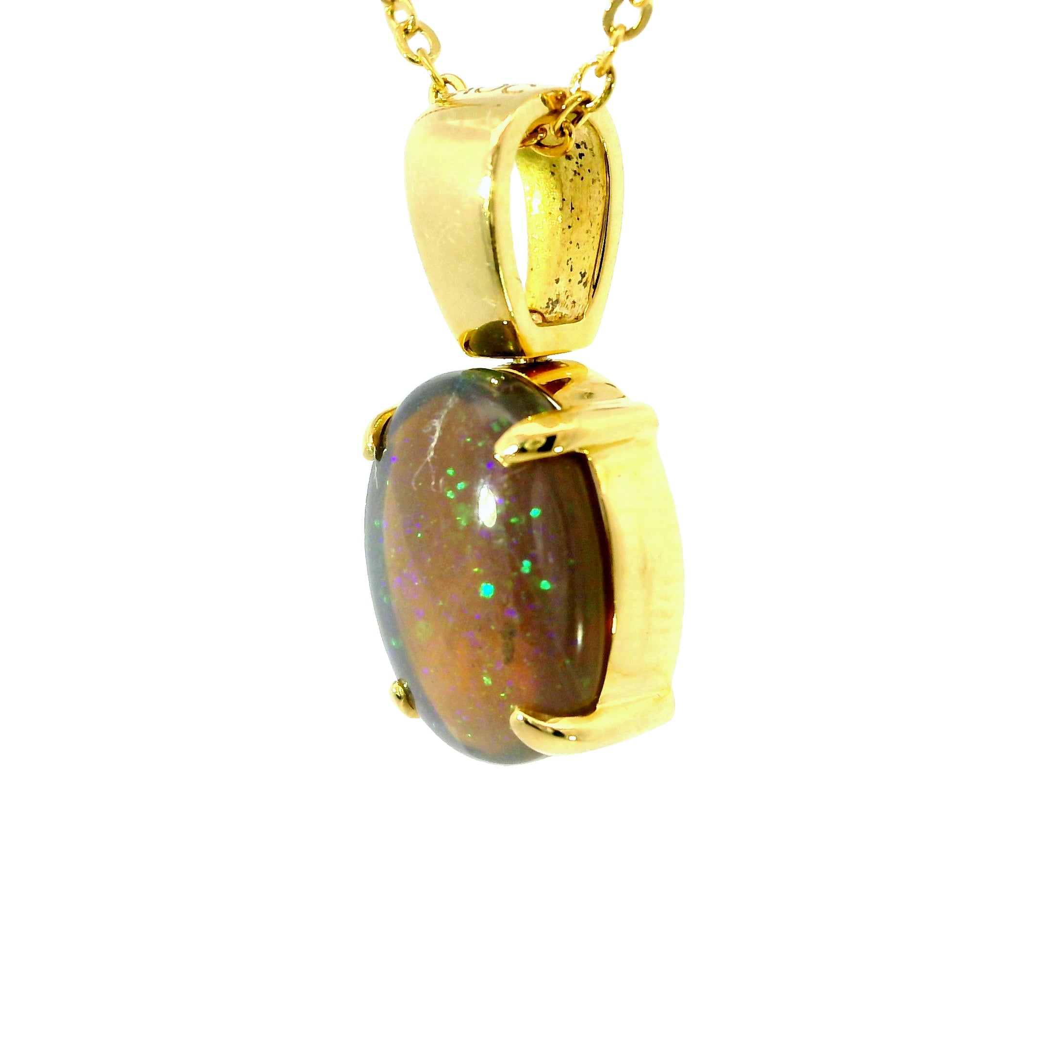 Black Opal Pendant in 18K Yellow Gold - Green-Blue