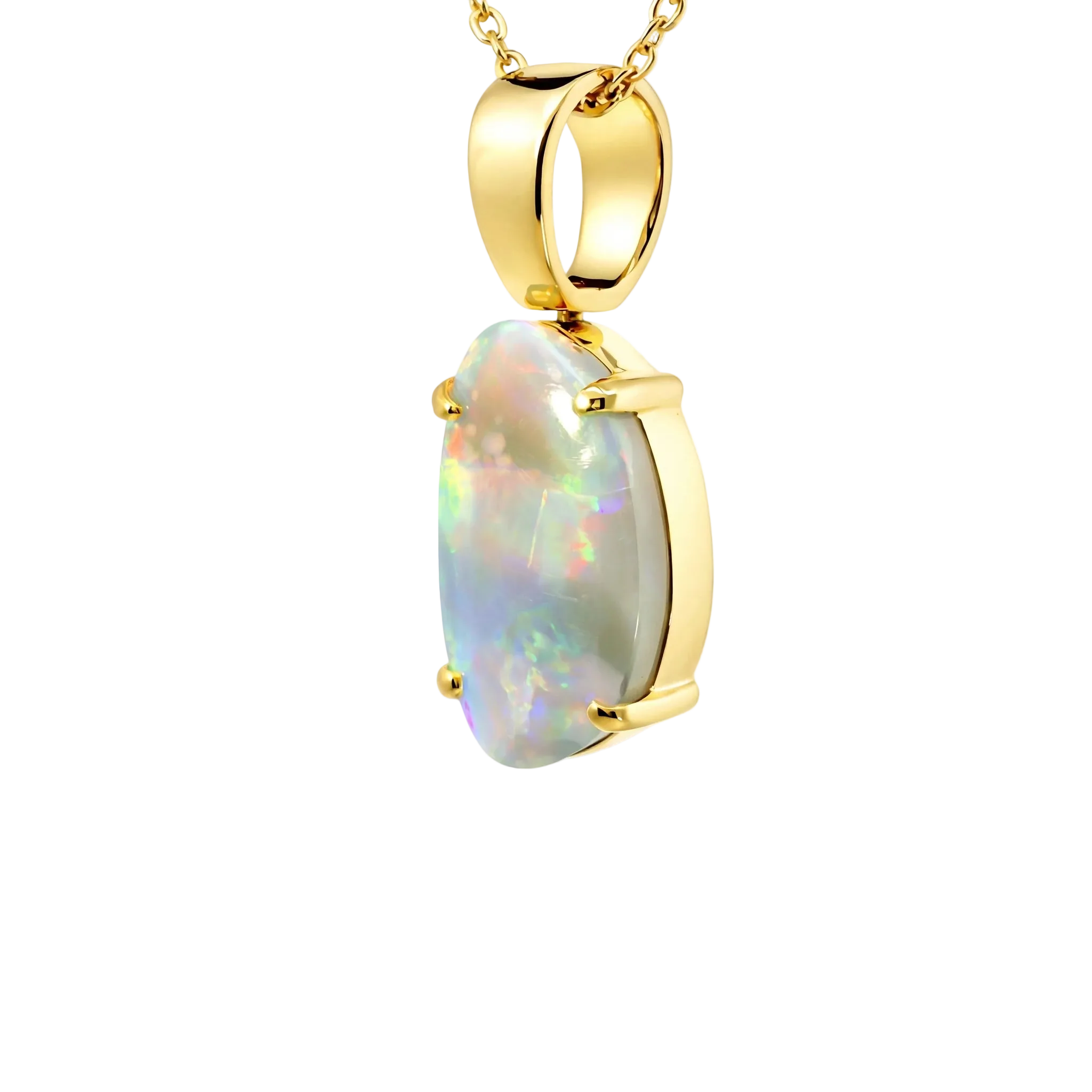 Dark Opal Pendant in 18K Yellow Gold - Multicolour - Australian Opal Cutters and Pearl Divers