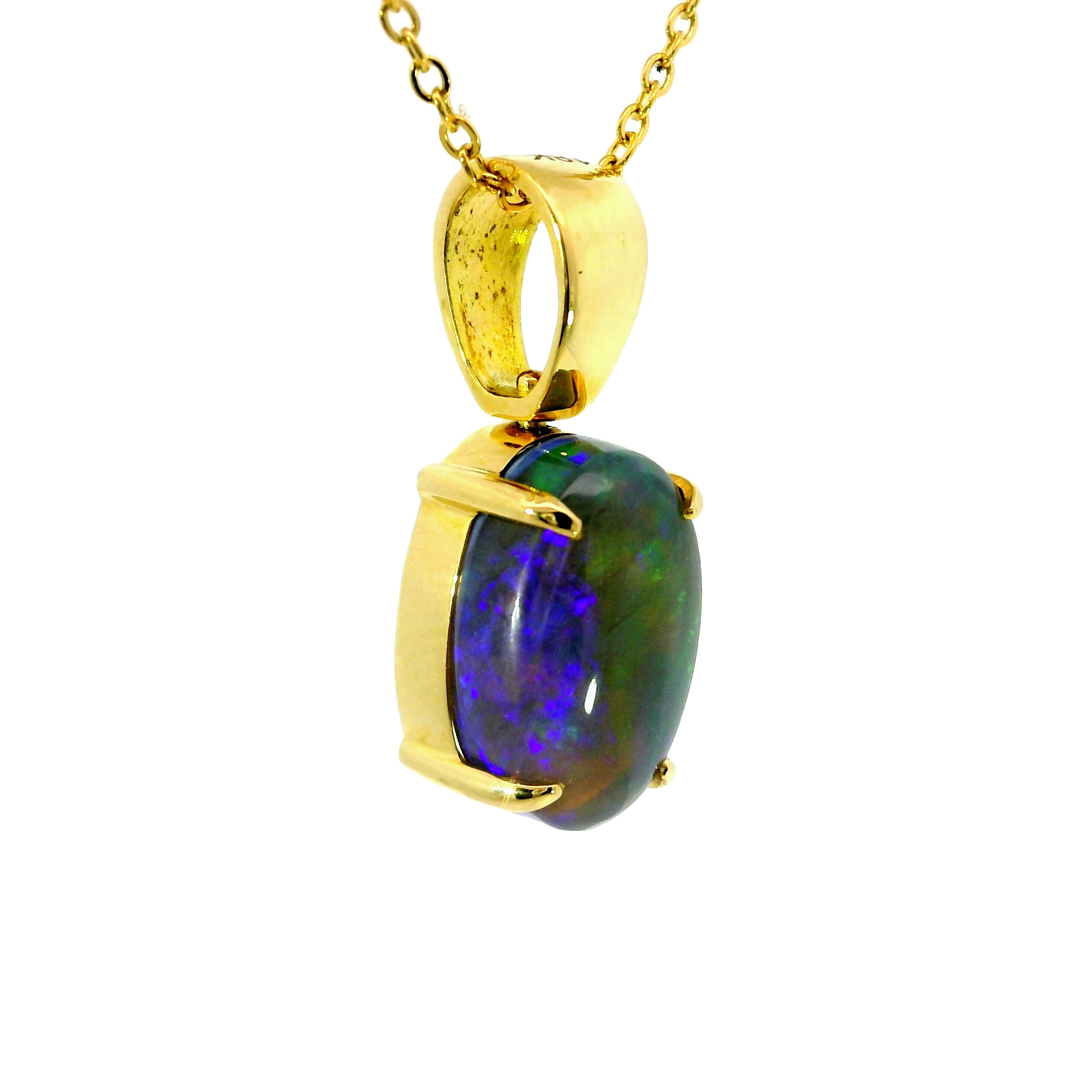 Black Opal Pendant in 18K Yellow Gold - Green-Blue