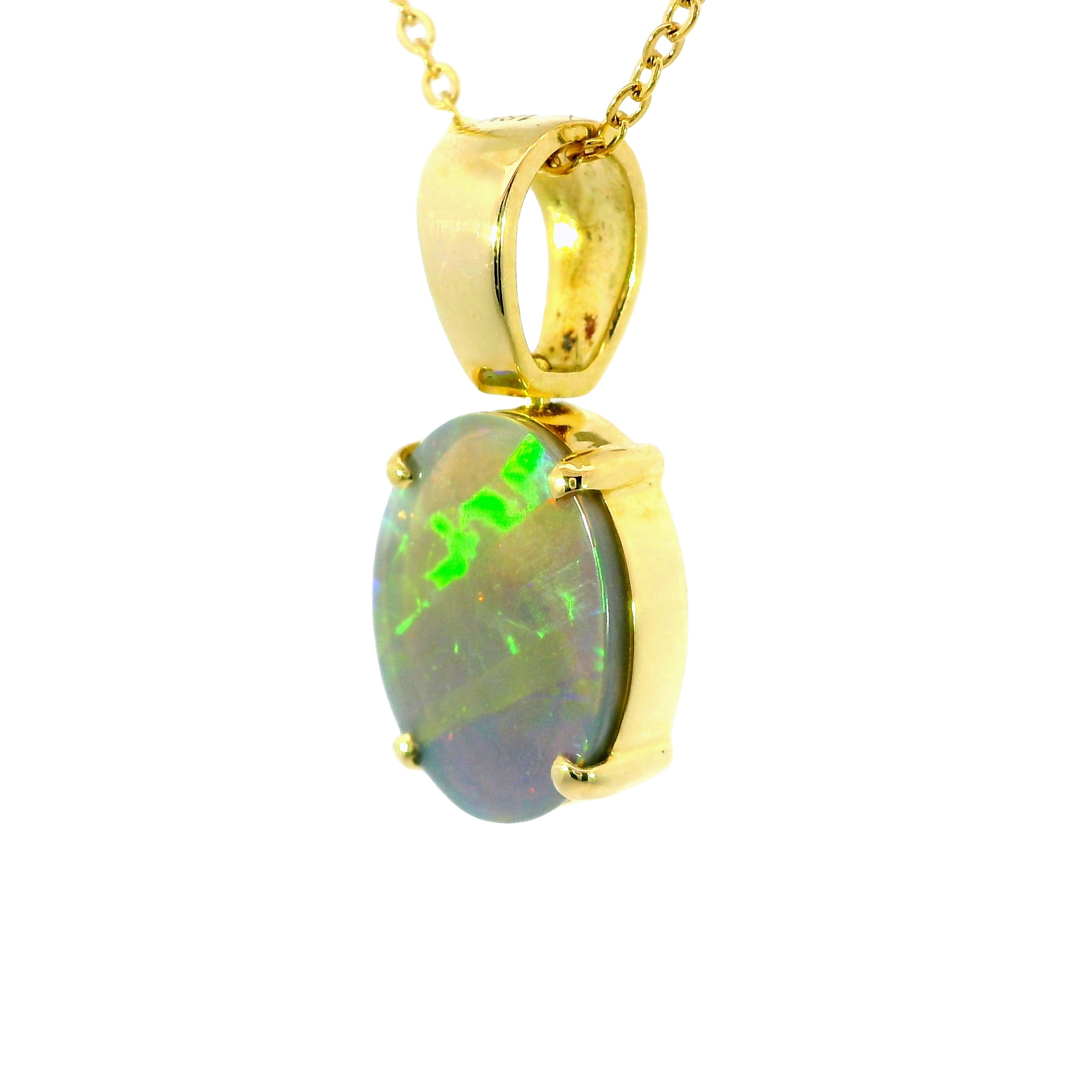 Black Opal Pendant in 18K Yellow Gold - Multicolour